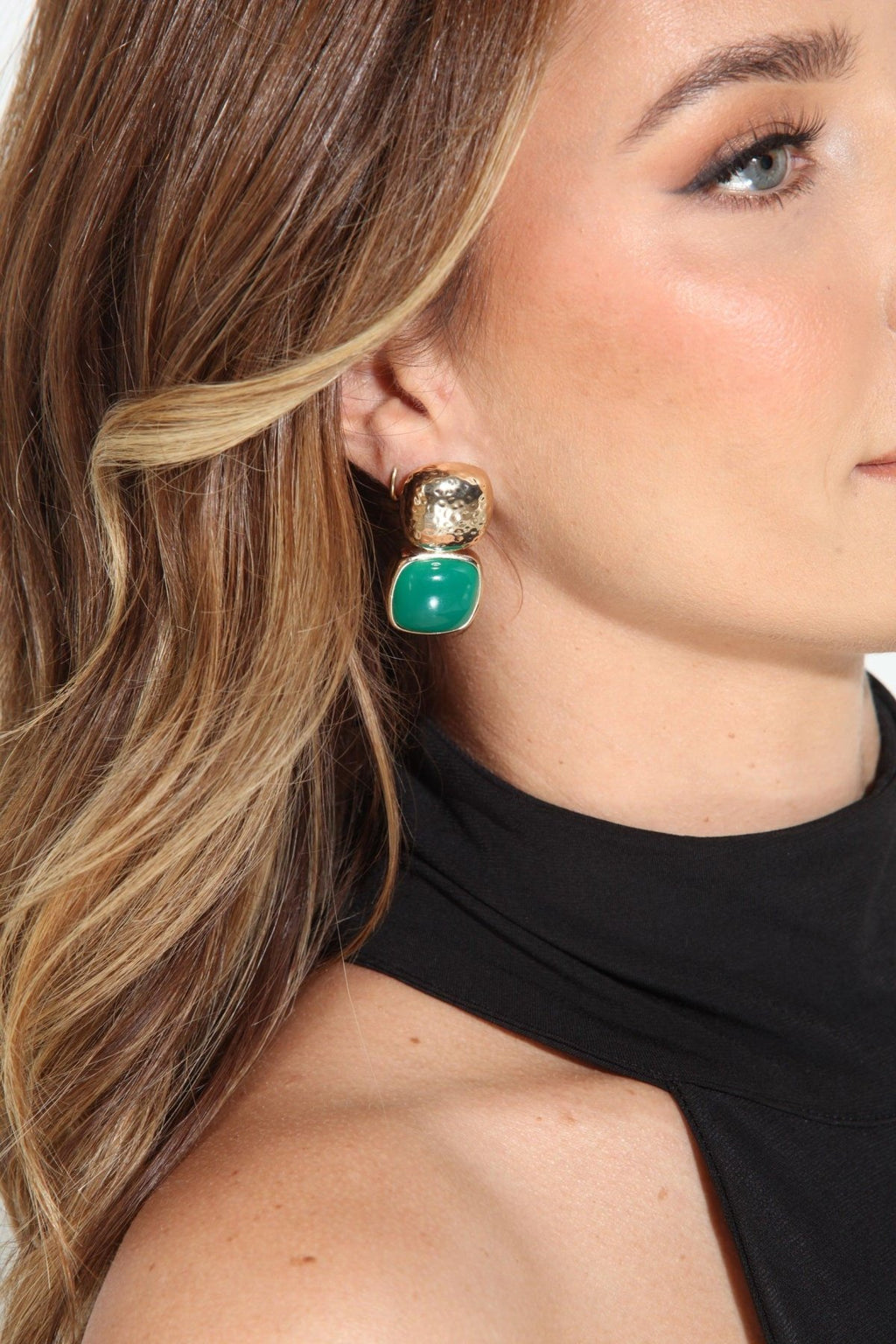 Emmy Hammered Square Stone  Earrings