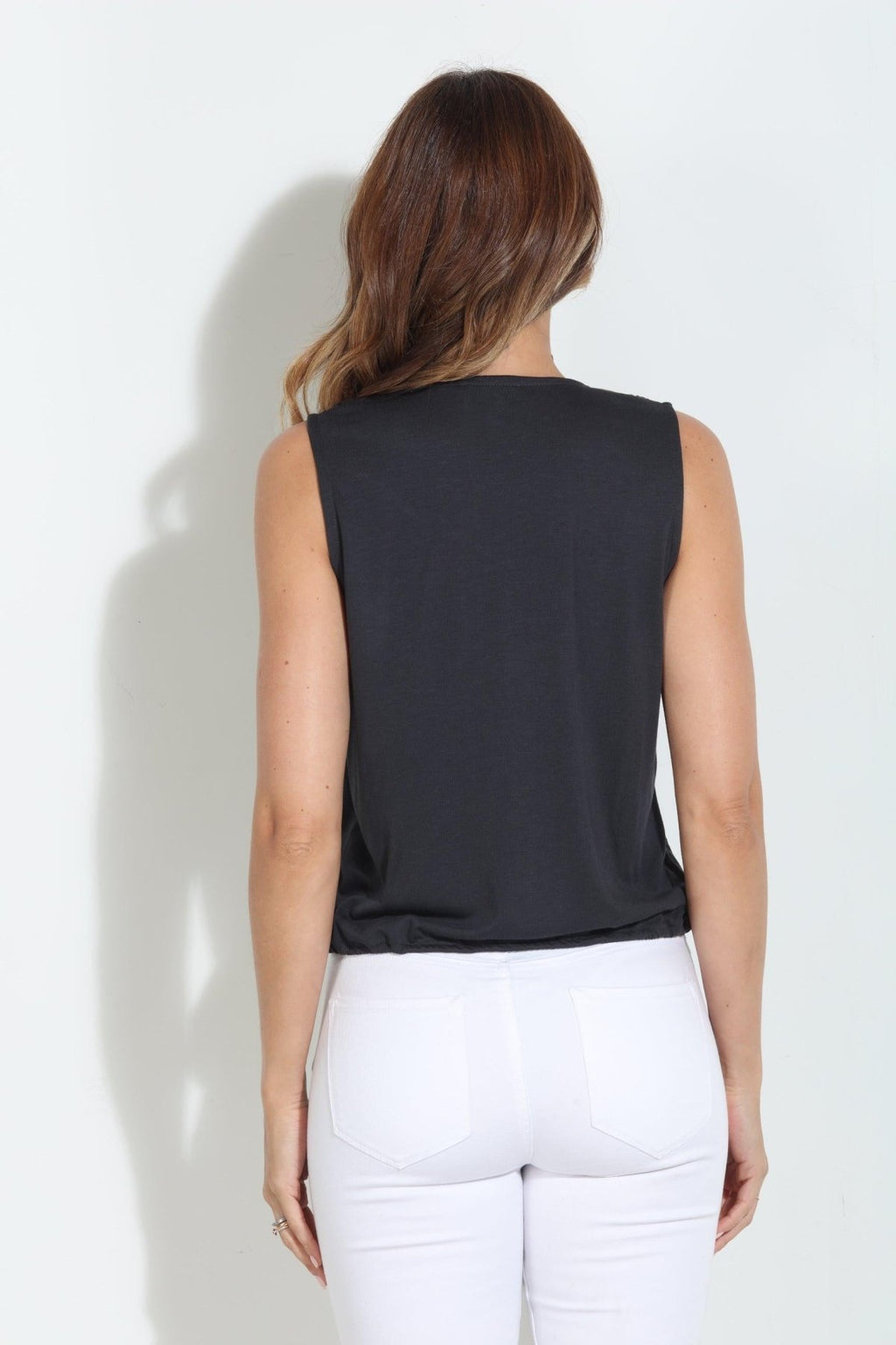 Black/Grey Cupro Ring Surplice Top-BEST SELLER