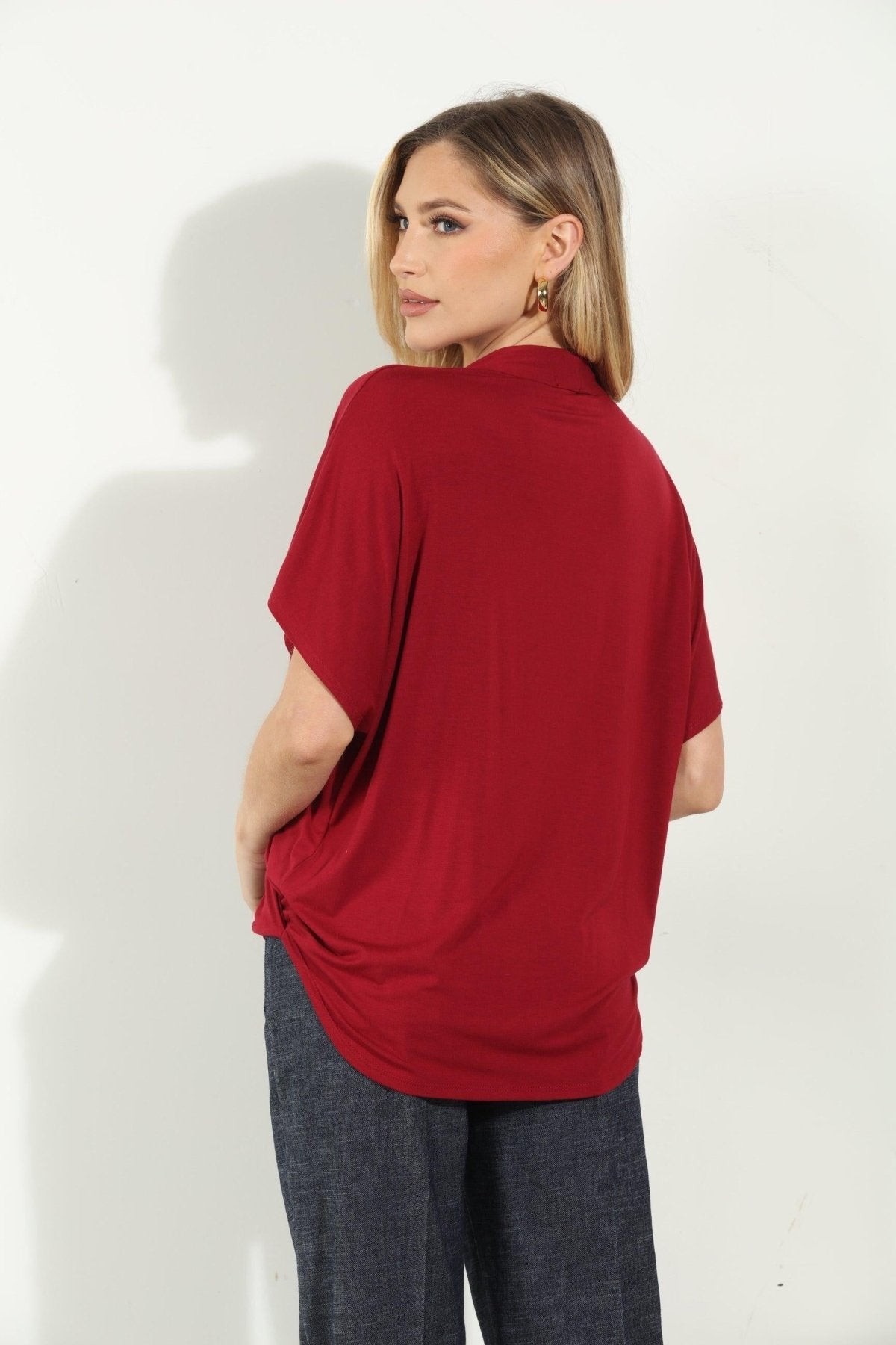 Maroon Cupro Surplice Tee-BEST SELLER