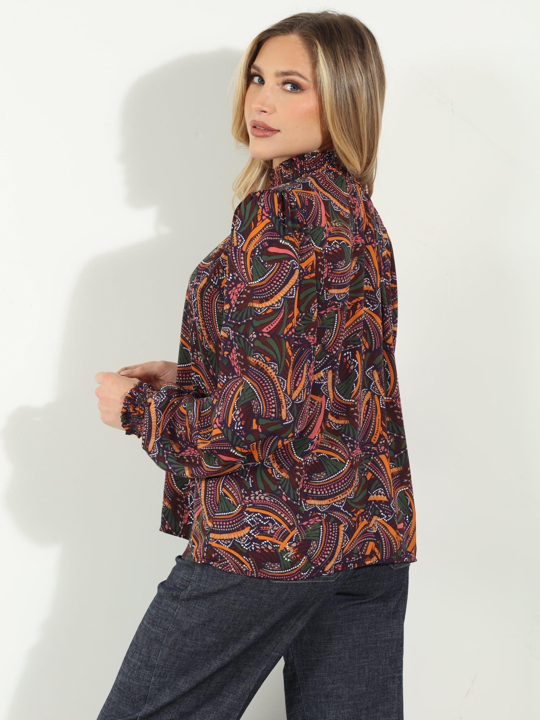 Albany Smocked Neck Blouse-V’s Fav