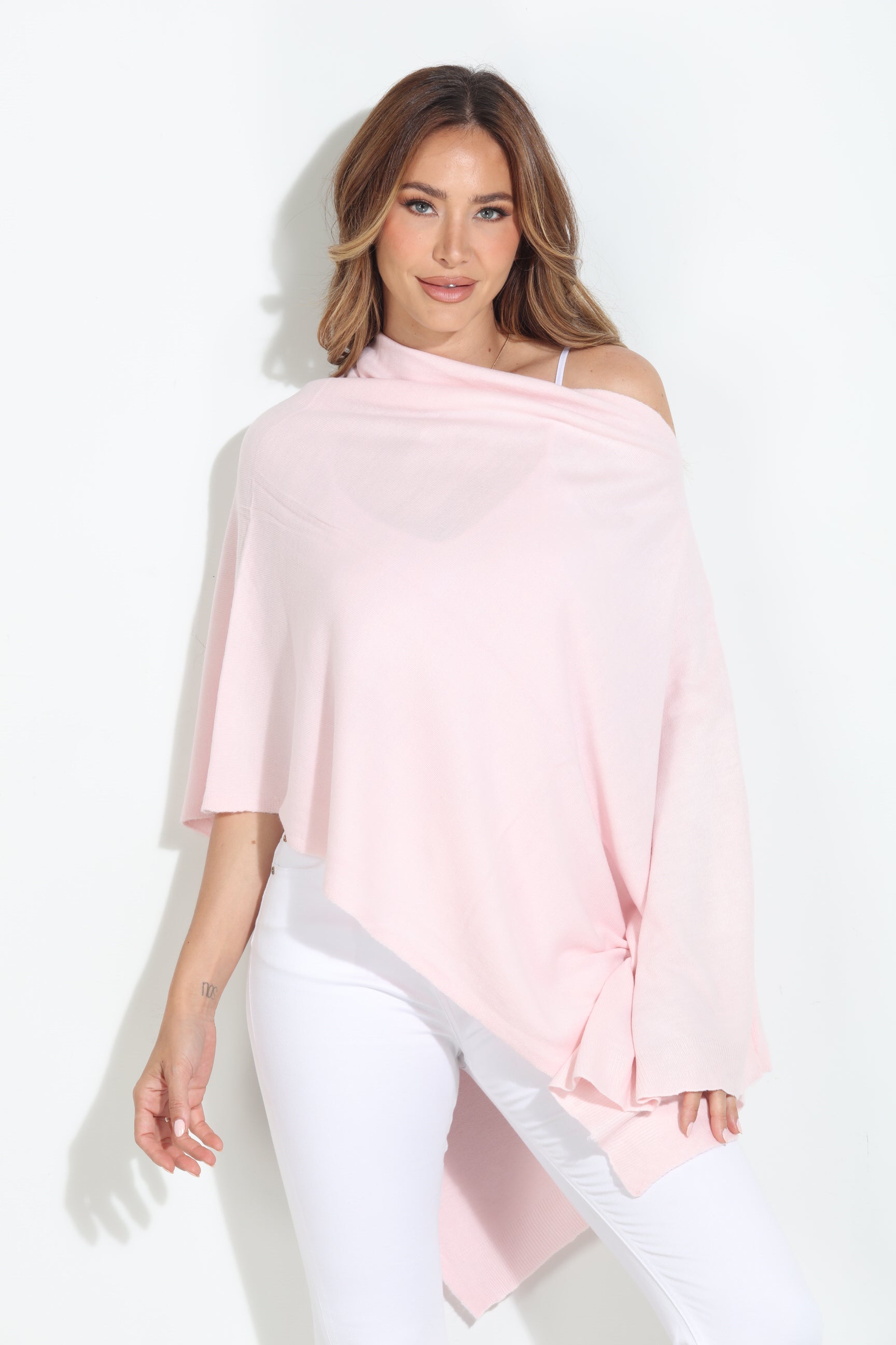 Pale Pink Throw-On Poncho-NEW COLOR