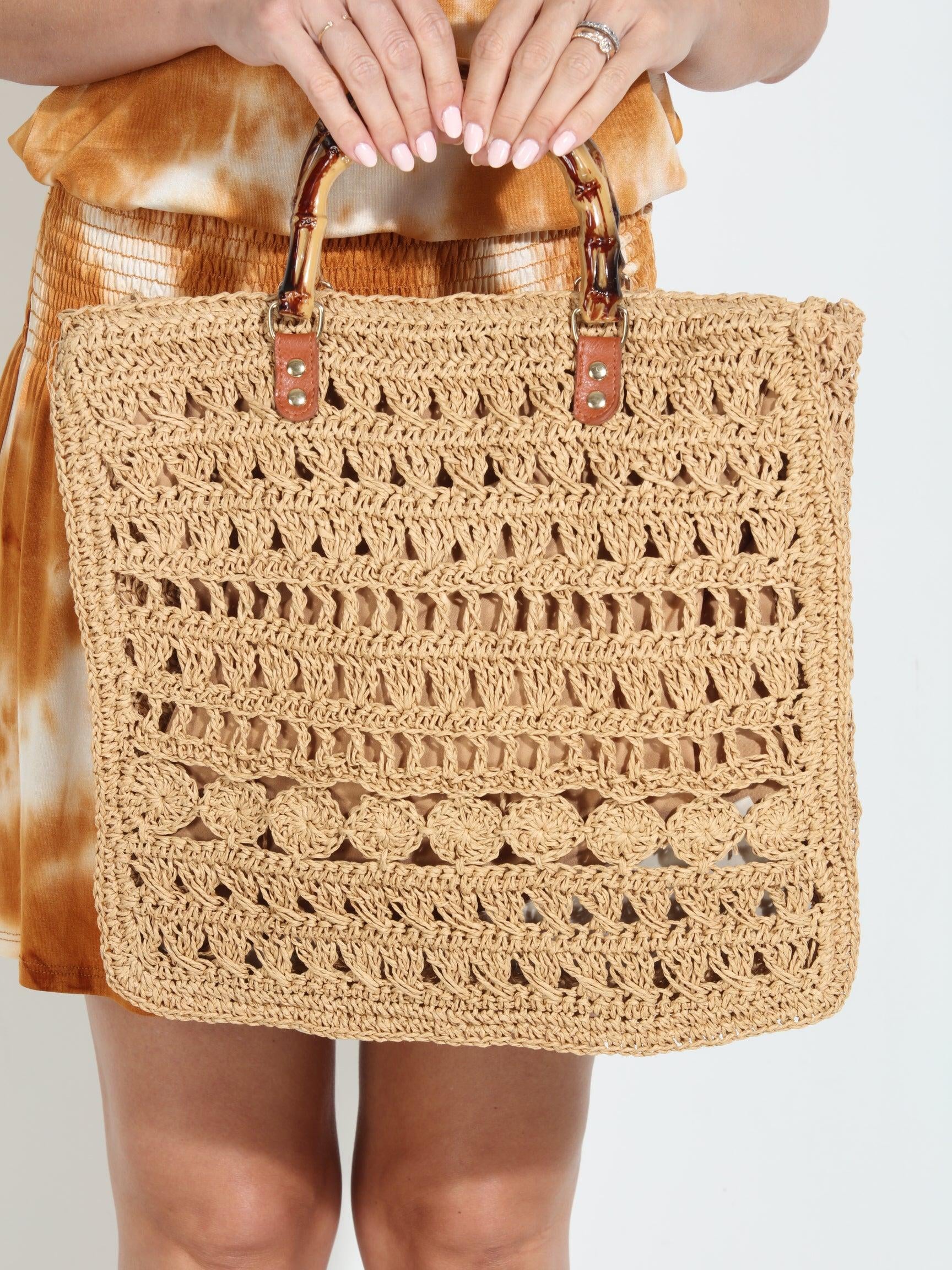 Marine Raffia Crochet Handbag