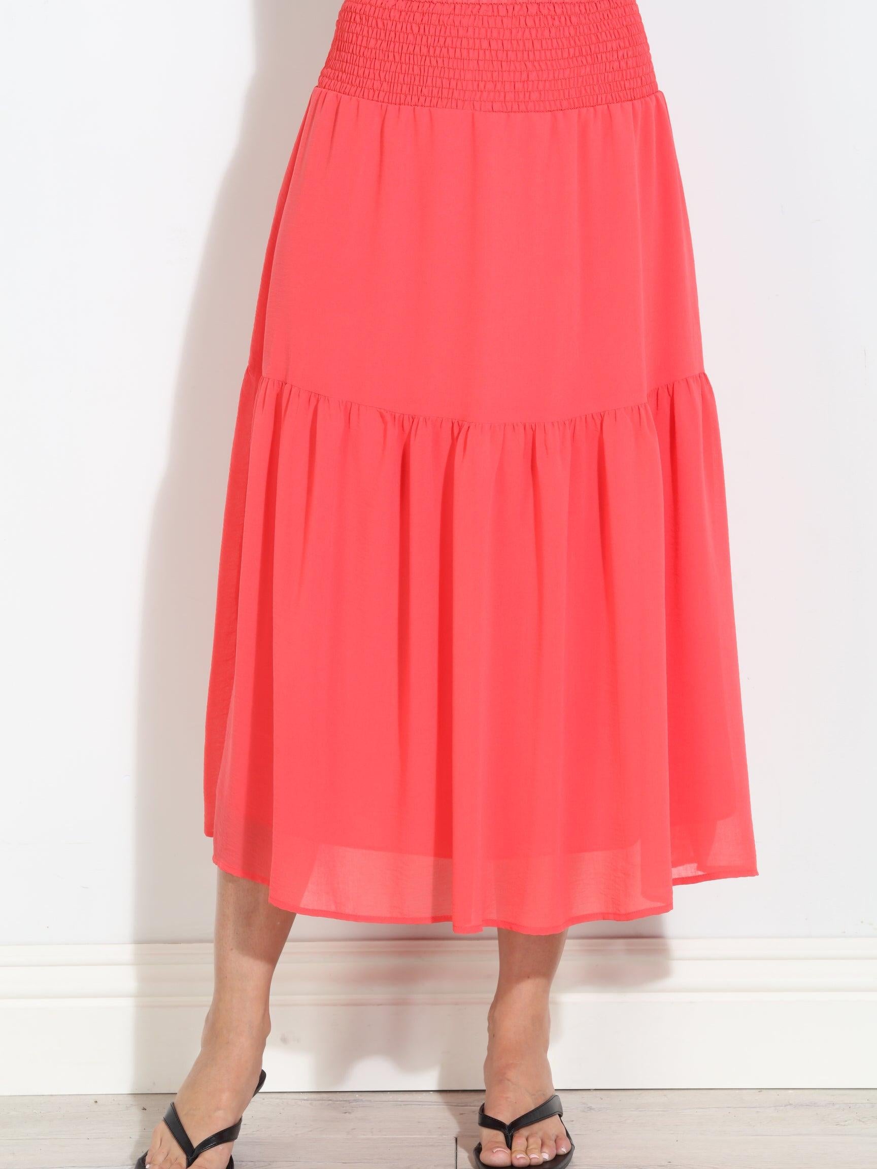Persimmon Chiffon Ruffle Midi Skirt-BEST SELLER