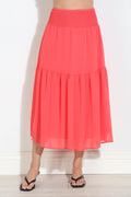 Persimmon Chiffon Ruffle Midi Skirt-BEST SELLER