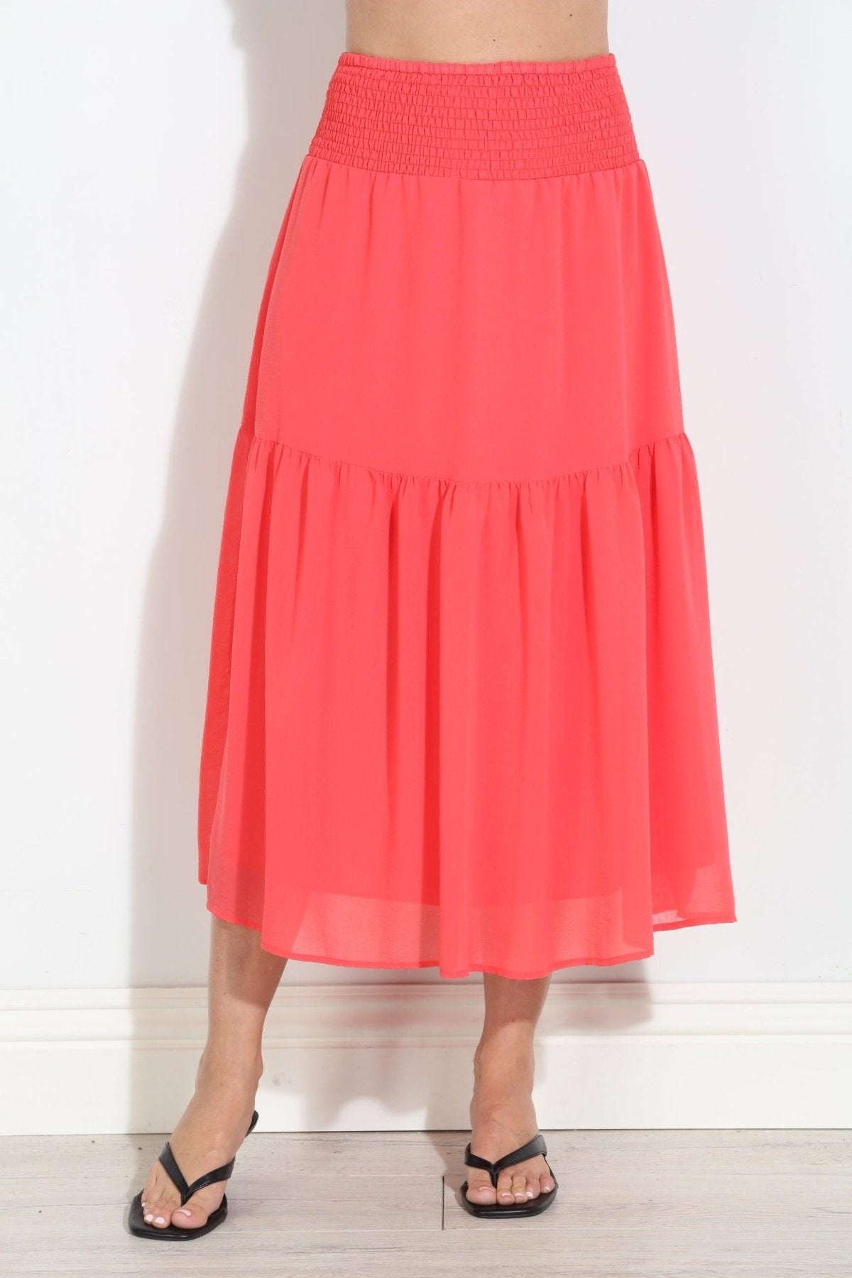Persimmon Chiffon Ruffle Midi Skirt-BEST SELLER