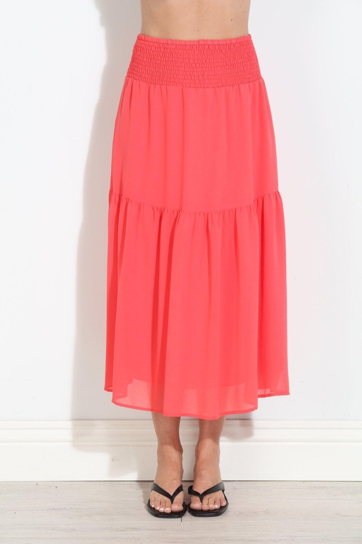 Persimmon Chiffon Ruffle Midi Skirt-BEST SELLER