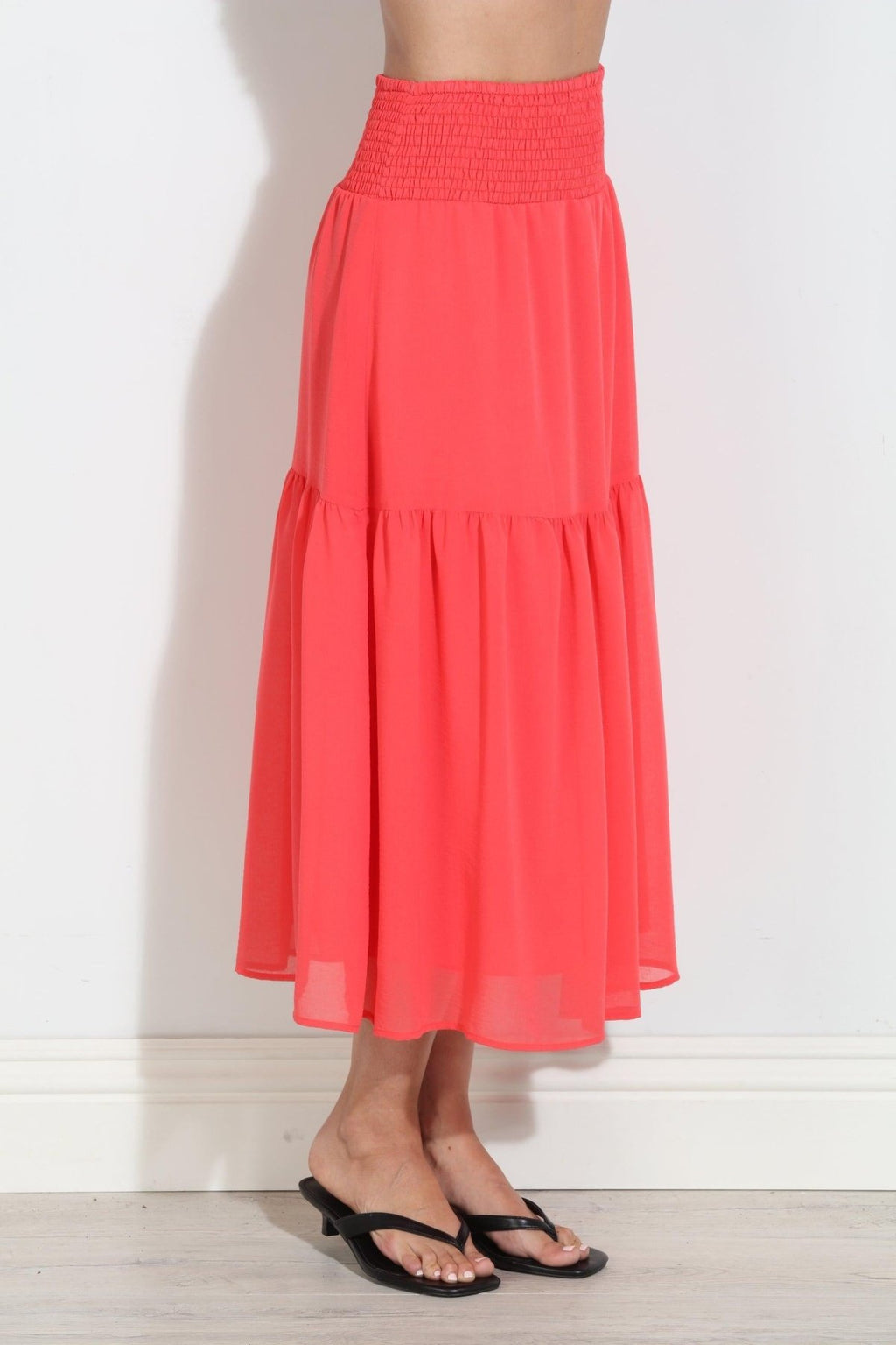 Persimmon Chiffon Ruffle Midi Skirt-BEST SELLER