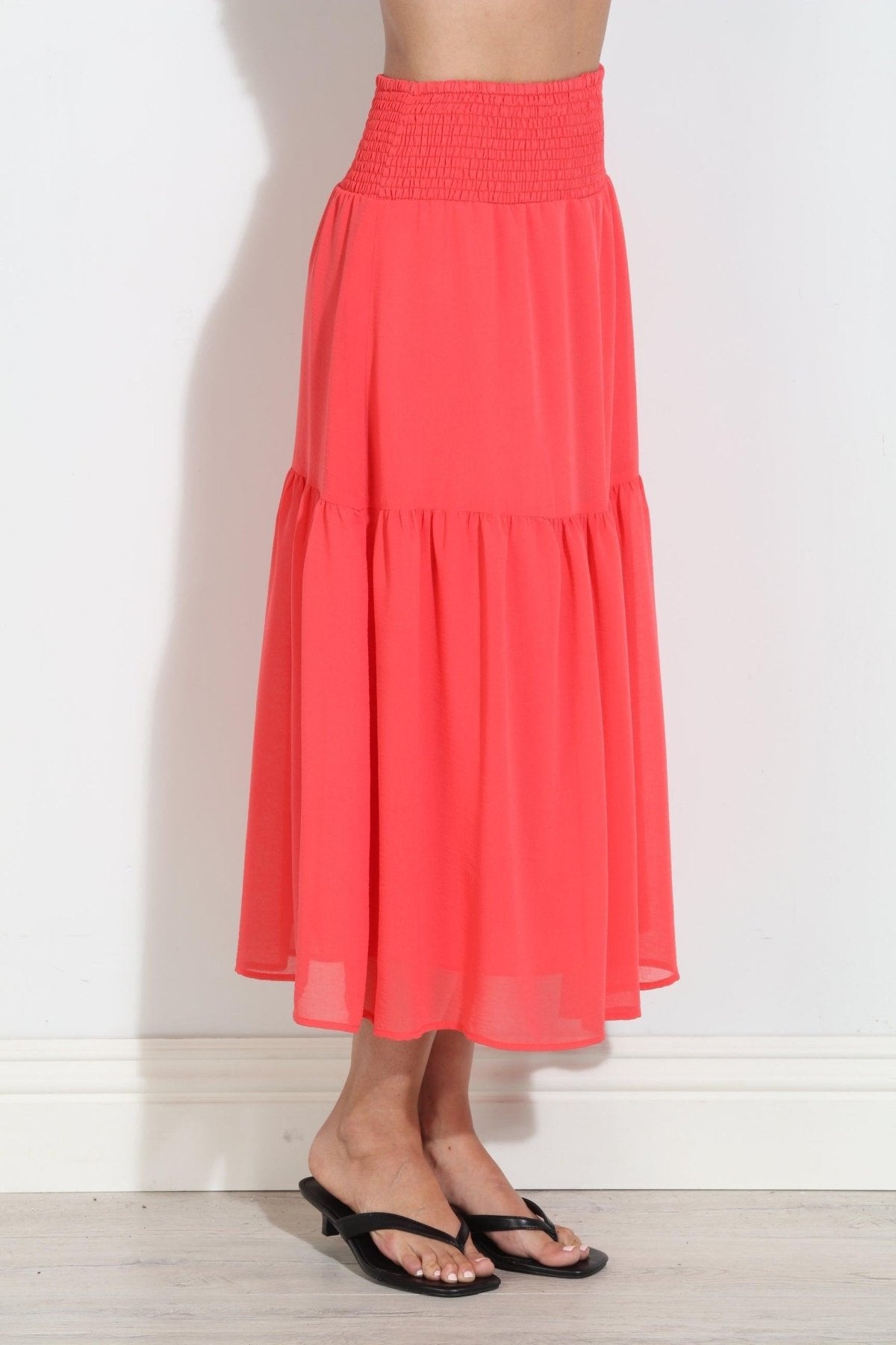 Persimmon Chiffon Ruffle Midi Skirt-BEST SELLER