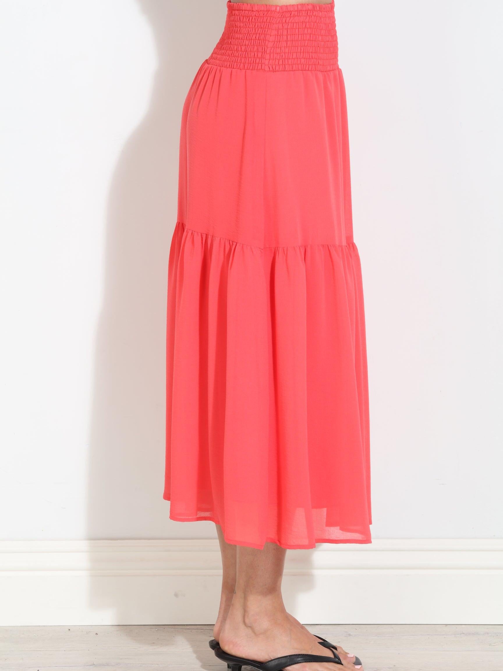 Persimmon Chiffon Ruffle Midi Skirt-BEST SELLER