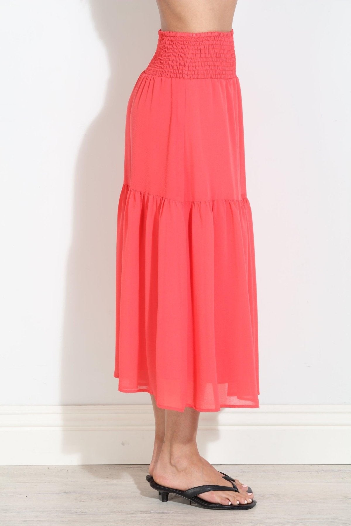 Persimmon Chiffon Ruffle Midi Skirt-BEST SELLER