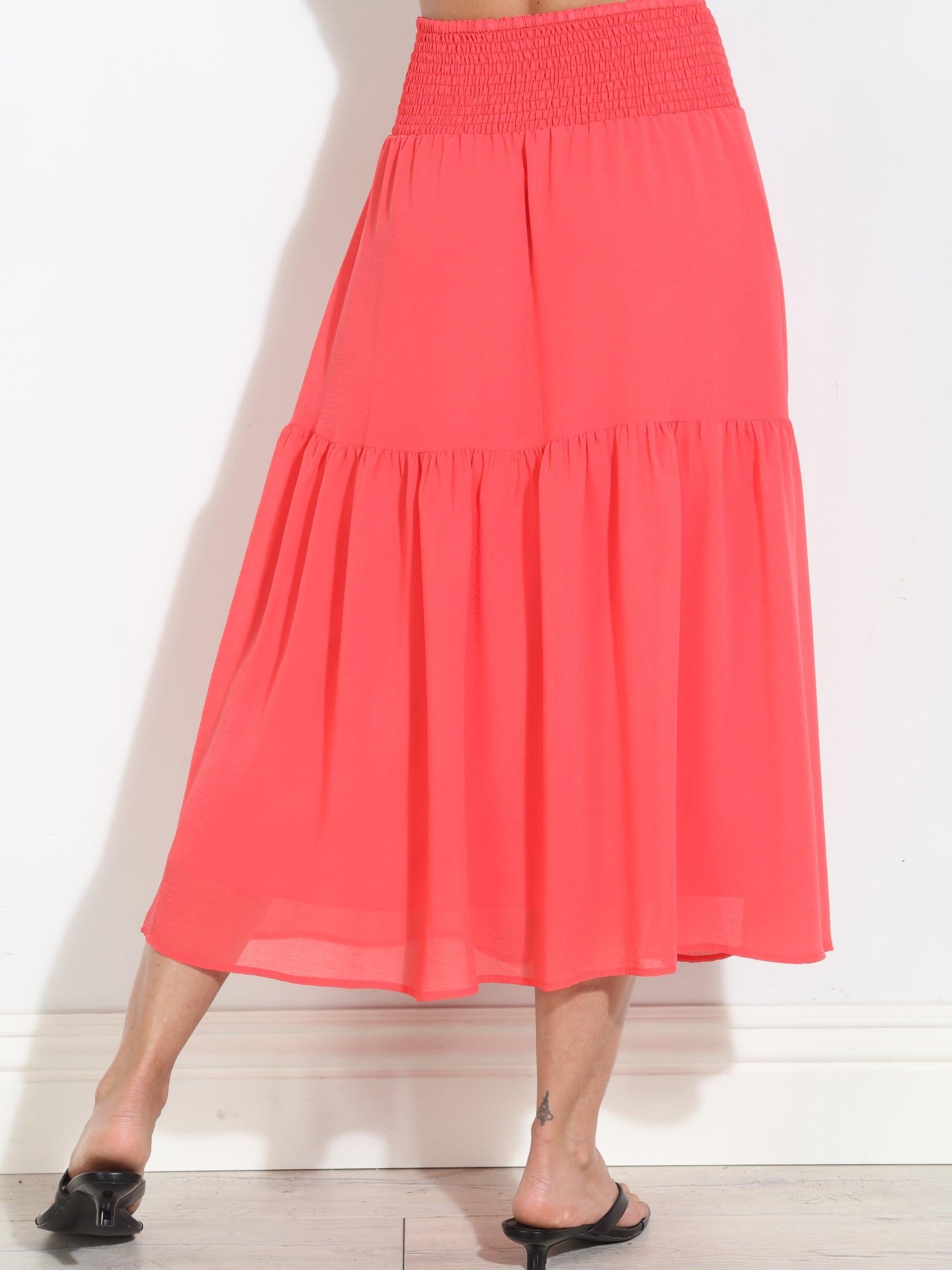 Persimmon Chiffon Ruffle Midi Skirt-BEST SELLER