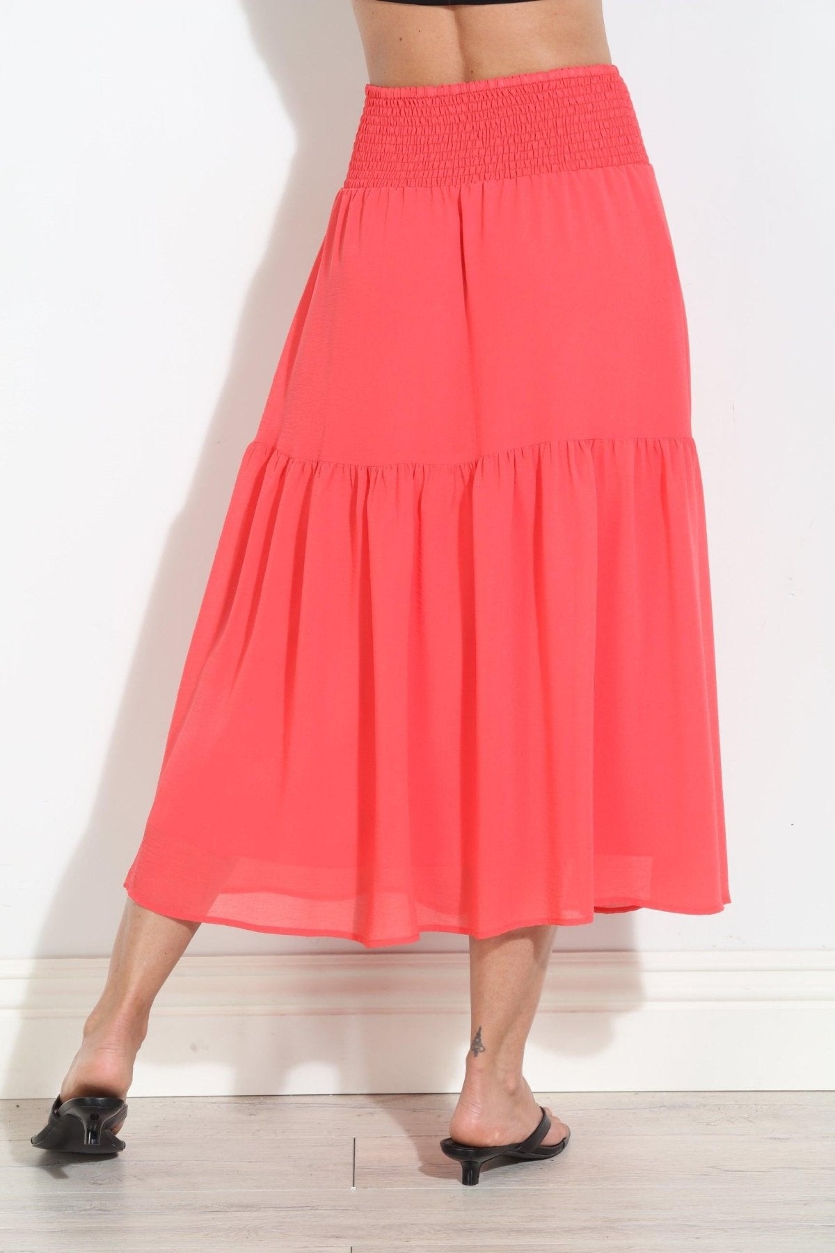 Persimmon Chiffon Ruffle Midi Skirt-BEST SELLER