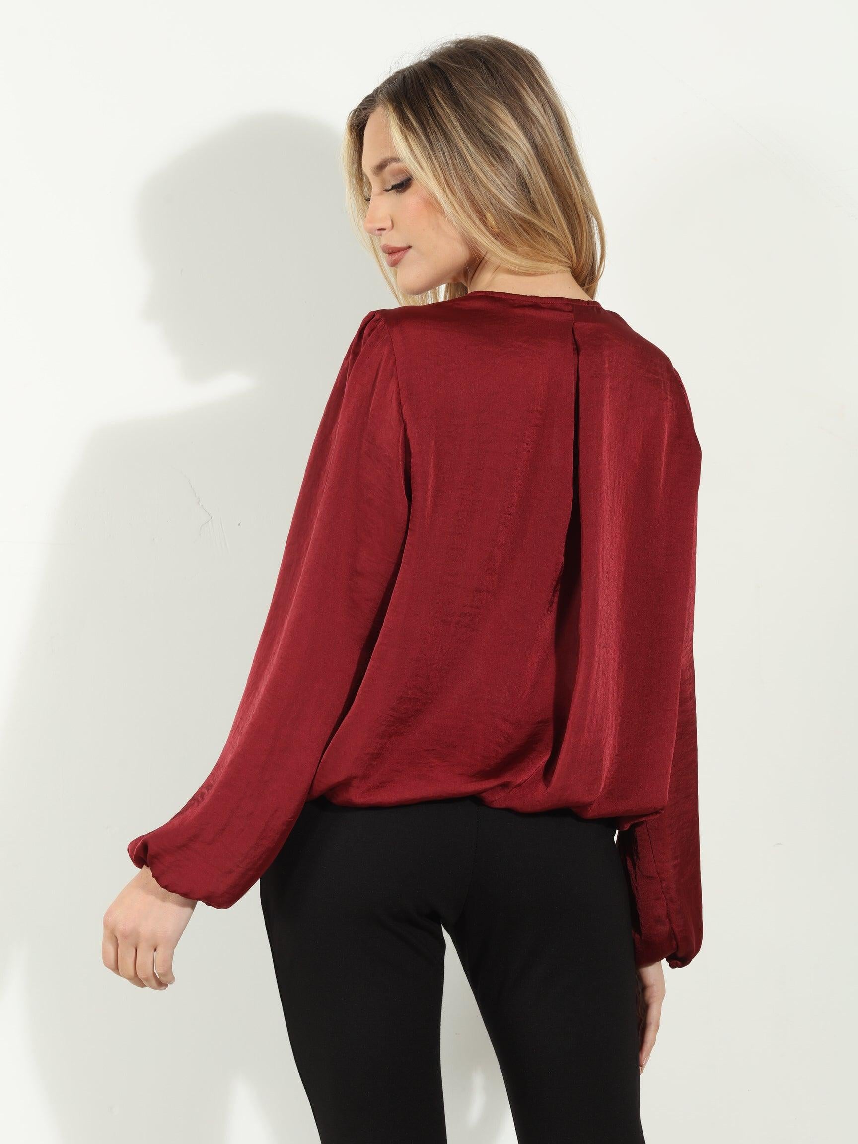 Ruby Satin Surplice Pleated Top-BEST SELLER