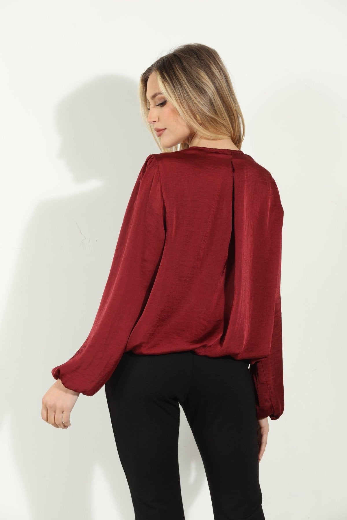 Ruby Satin Surplice Pleated Top-BEST SELLER