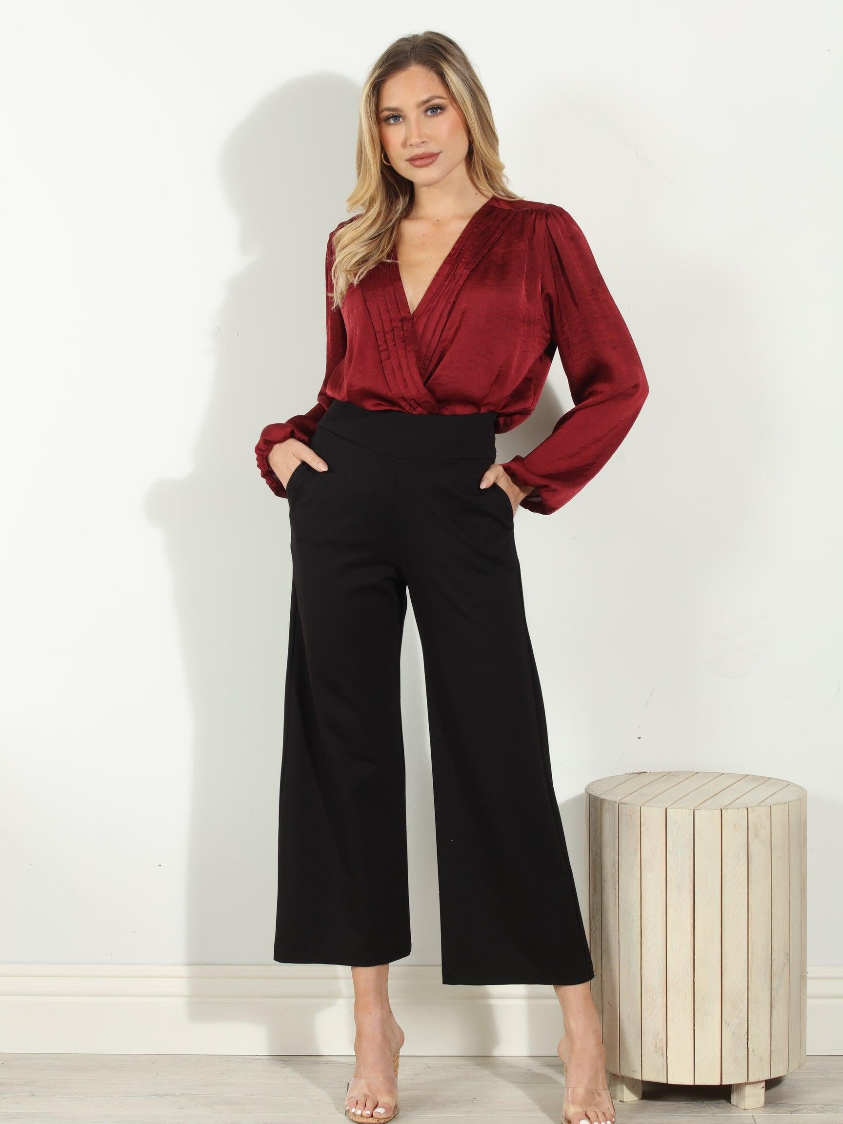 Ruby Satin Surplice Pleated Top-BEST SELLER