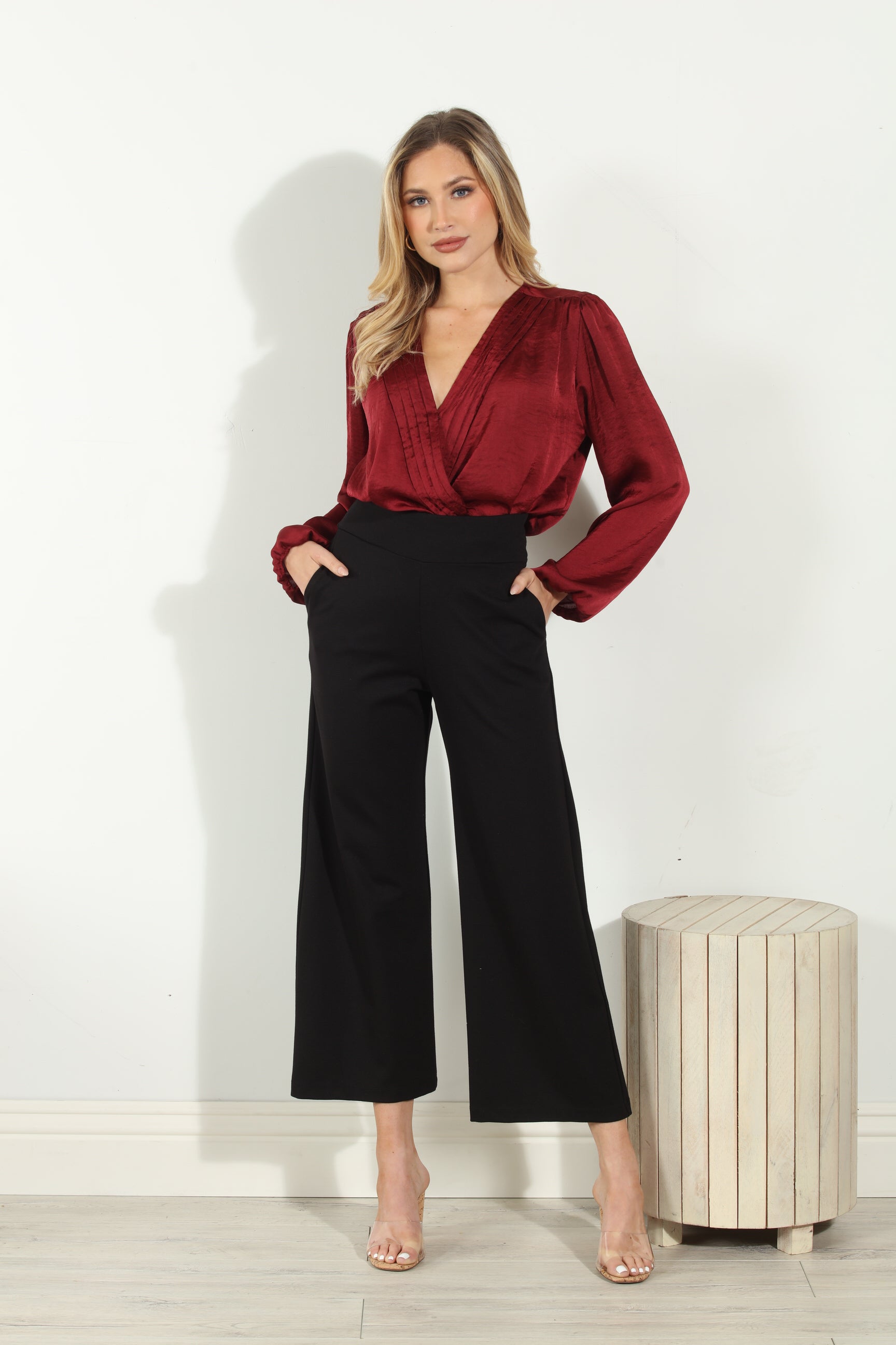 Ruby Satin Surplice Pleated Top-BEST SELLER