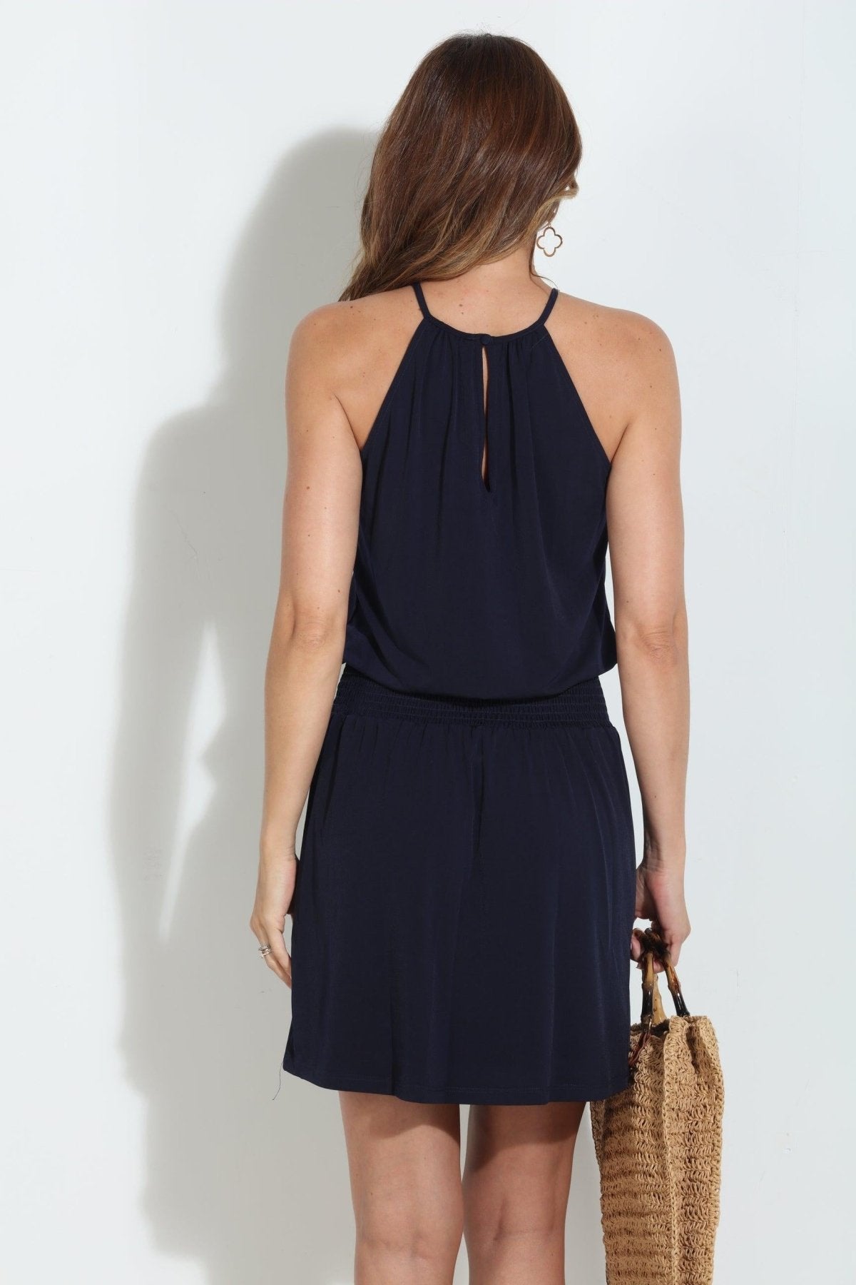 Navy ITY Smocked Waist Dress-BEST SELLER