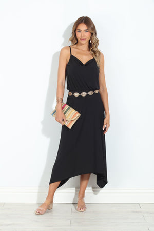 Black Stretch Cowl Midi Dress-BEST SELLER