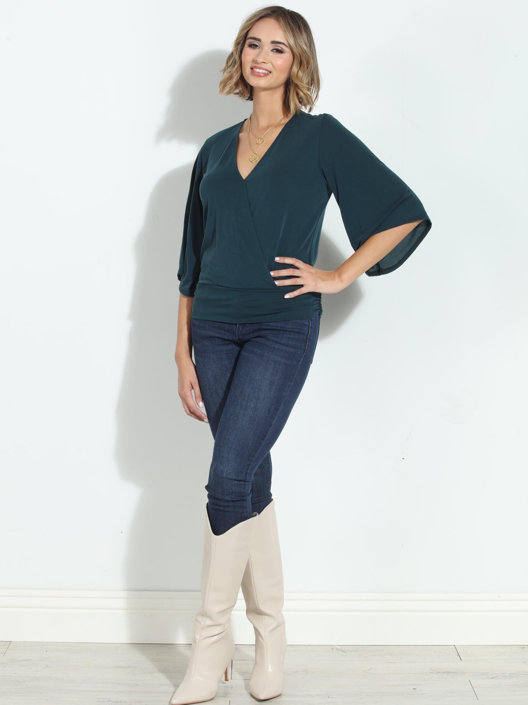 Emerald Cupro Kimono Banded Top-BEST SELLER