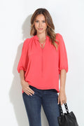 Persimmon Split-Neck Blouse