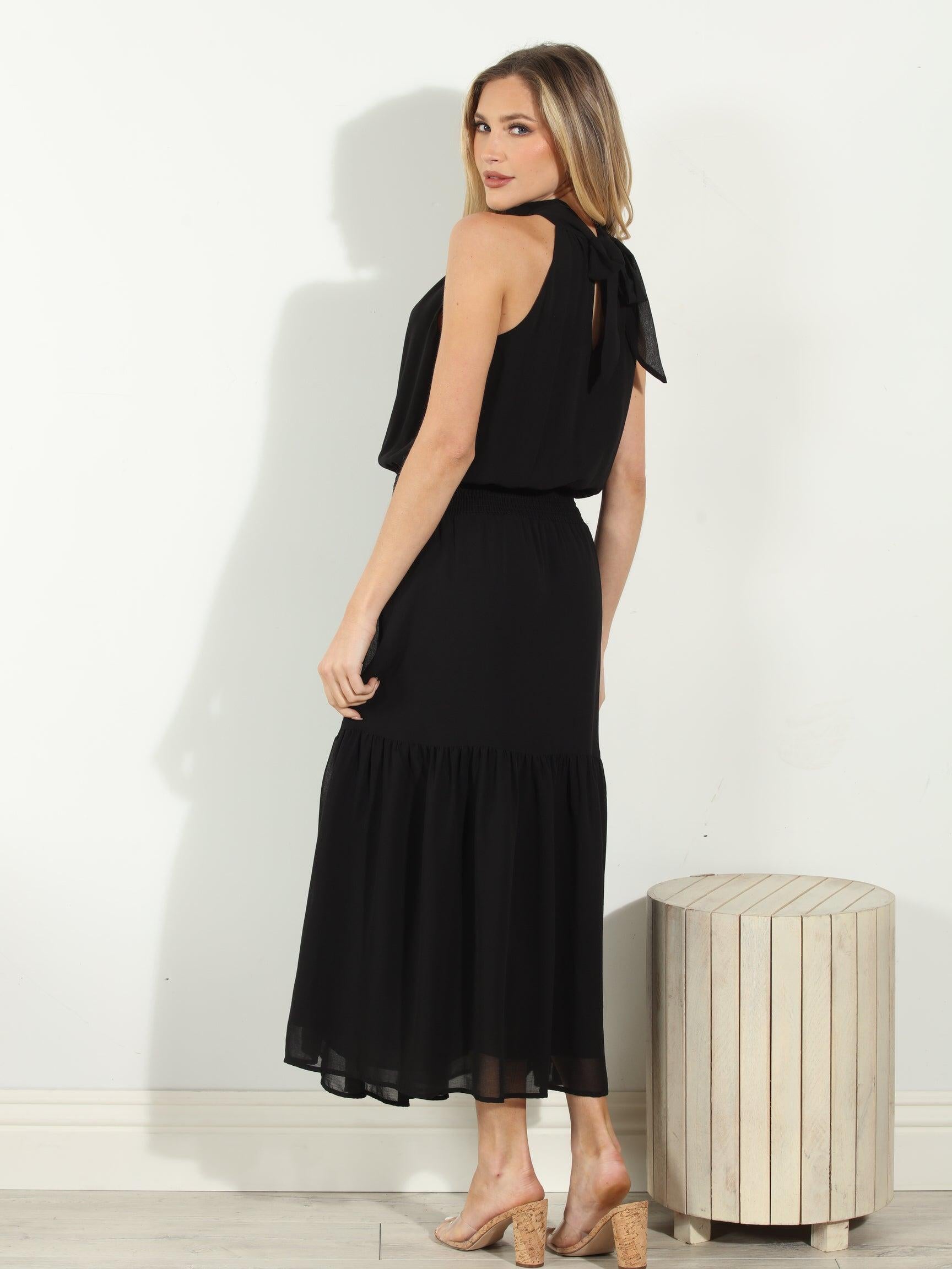 Black Chiffon Halter Maxi-BEST SELLER