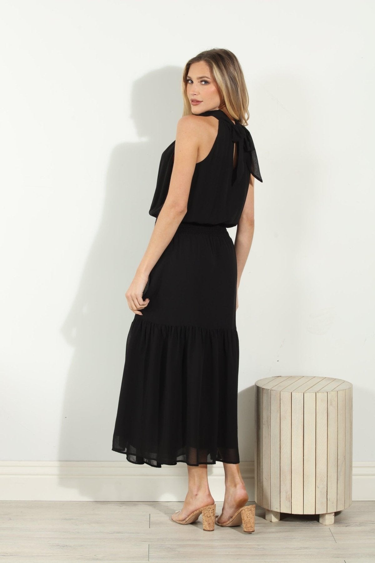 Black Chiffon Halter Maxi-BEST SELLER XS