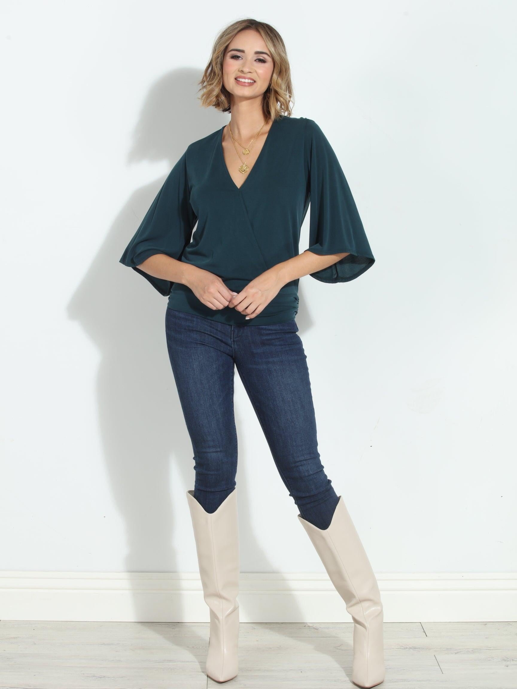 Emerald Cupro Kimono Banded Top-BEST SELLER