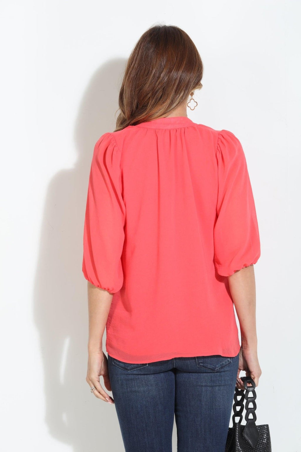 Persimmon Split-Neck Blouse