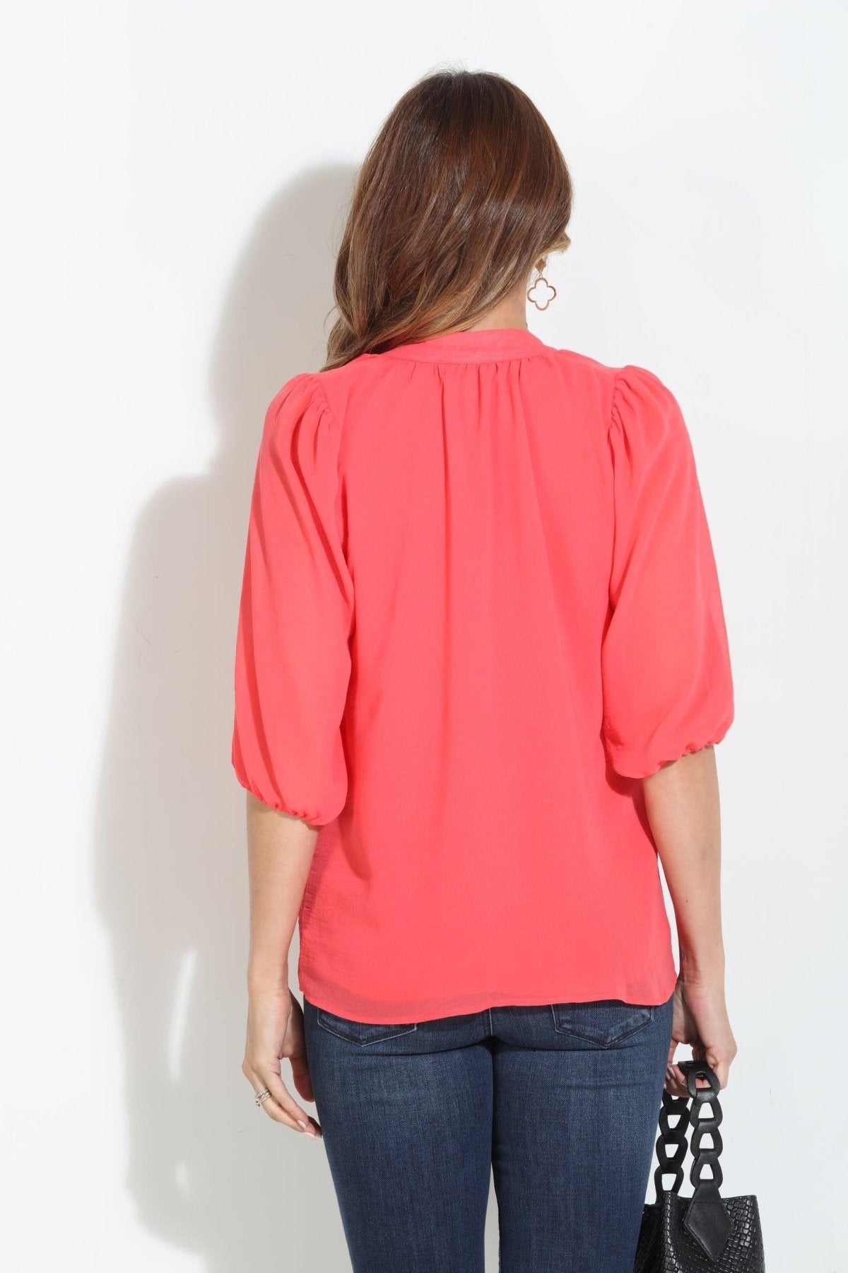 Persimmon Split-Neck Blouse