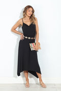 Black Stretch Cowl Midi Dress-BEST SELLER