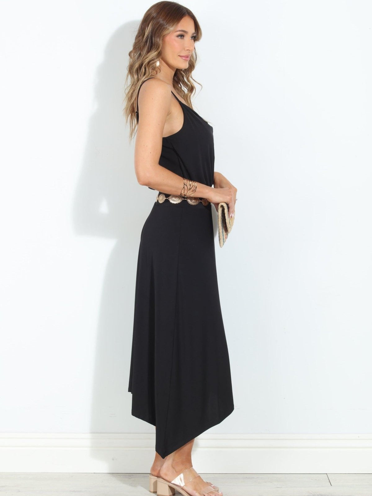 Black Stretch Cowl Midi Dress-BEST SELLER