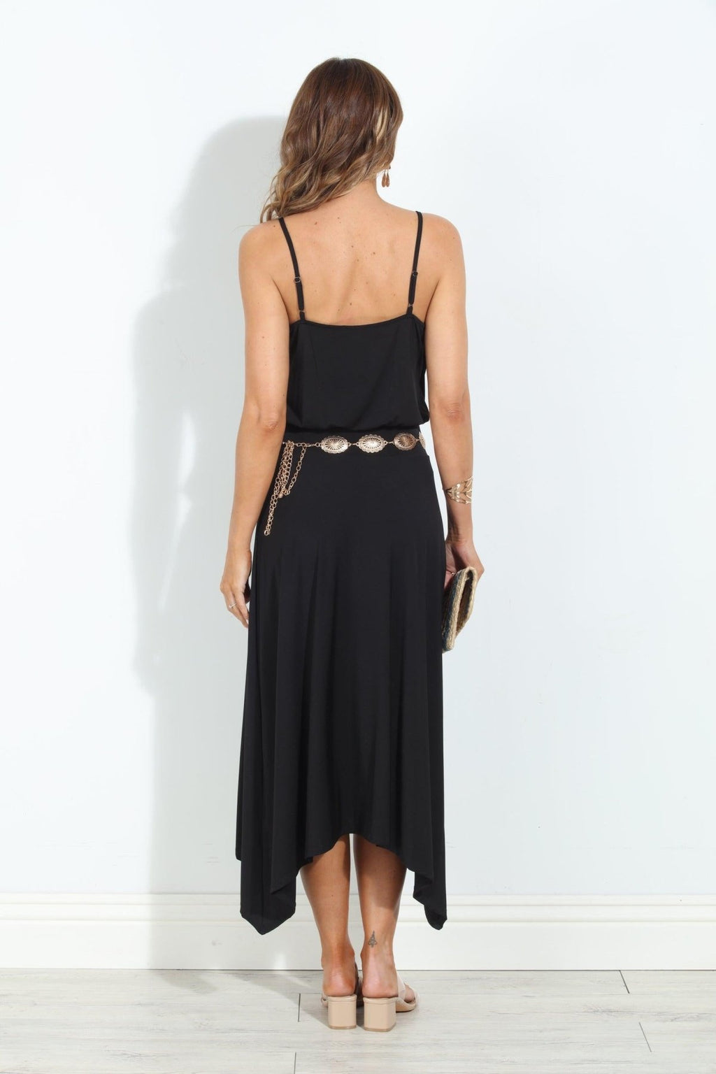 Black Stretch Cowl Midi Dress-BEST SELLER