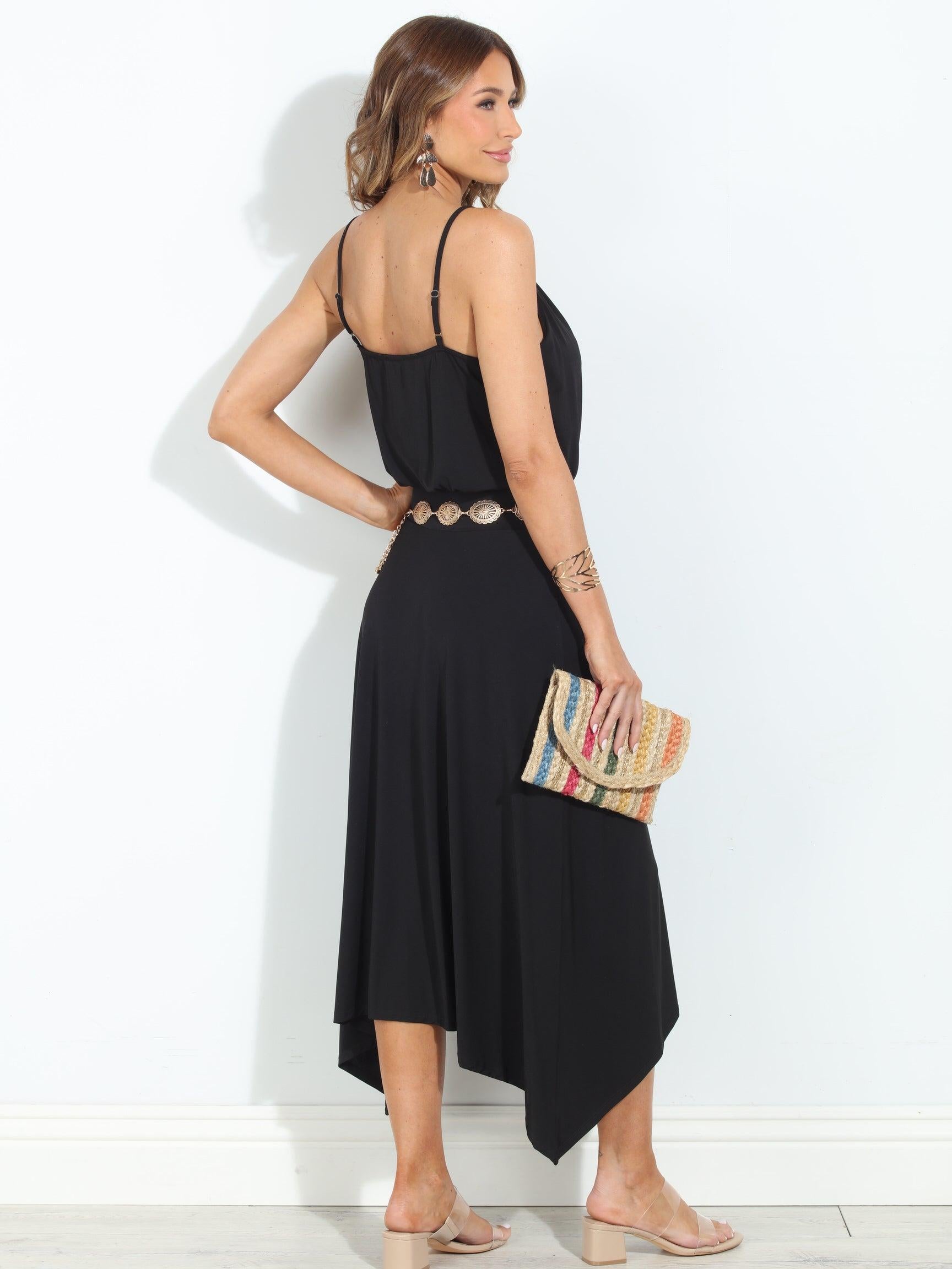Black Stretch Cowl Midi Dress-BEST SELLER