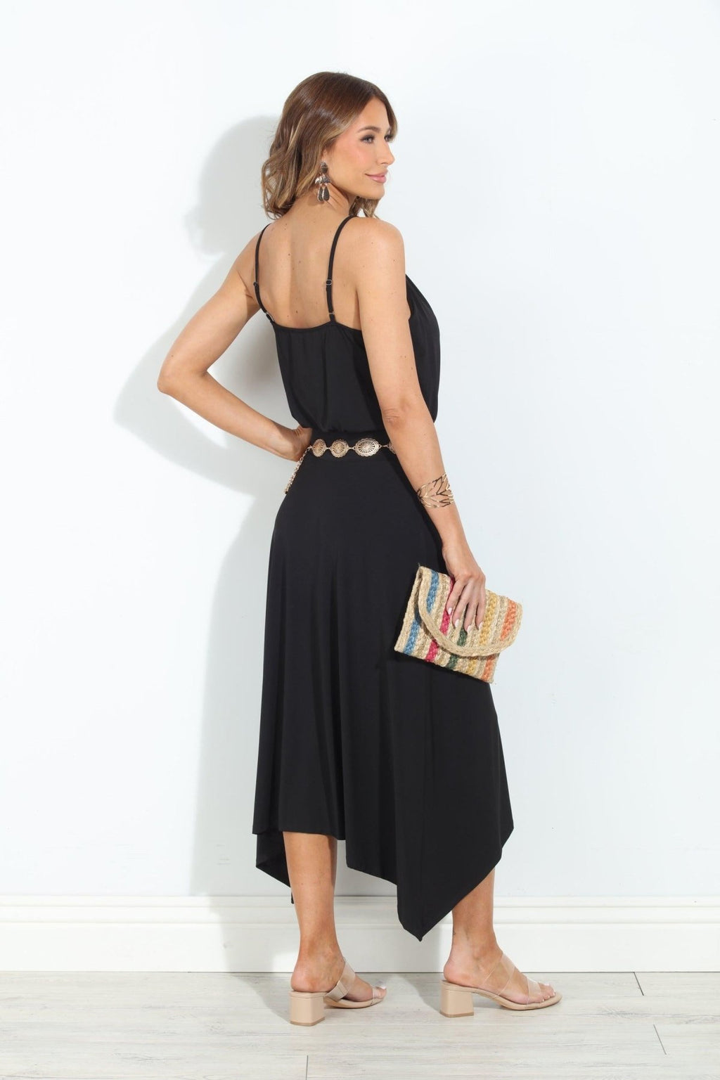 Black Stretch Cowl Midi Dress-BEST SELLER