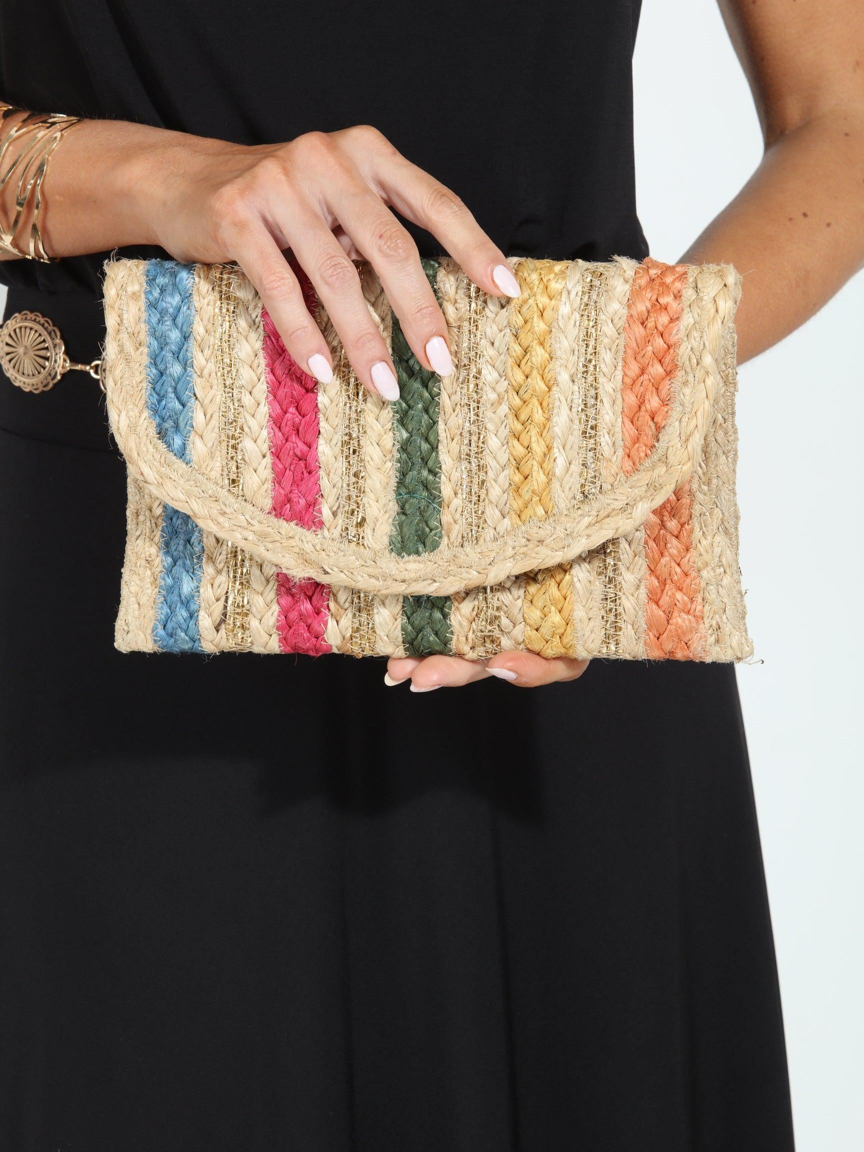 Brie Multicolor Jute Clutch