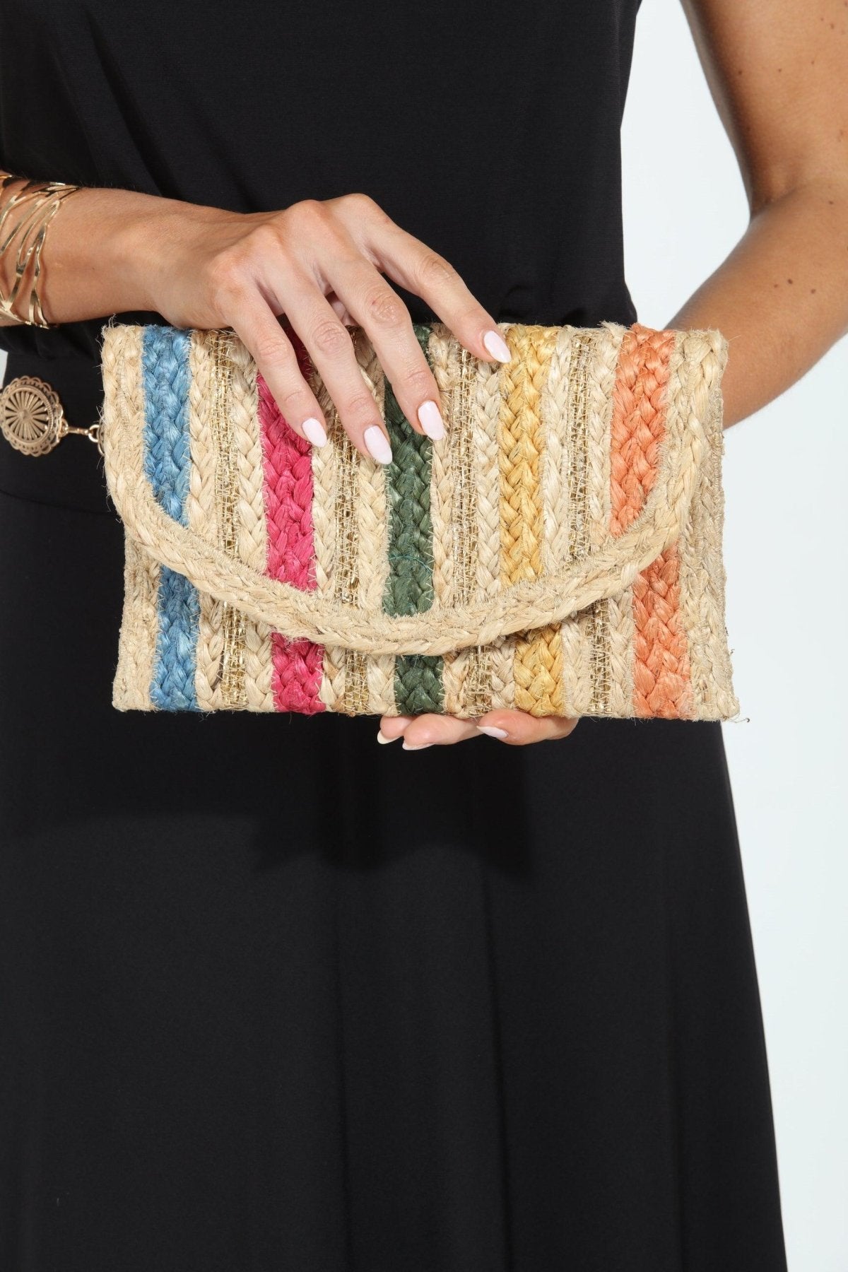 Brie Multicolor Jute Clutch