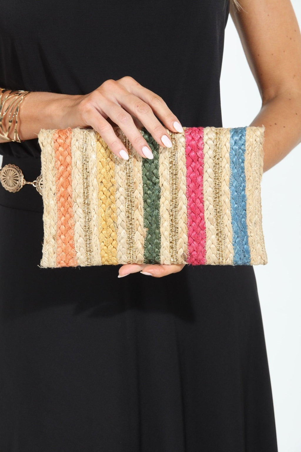 Brie Multicolor Jute Clutch