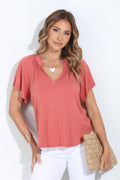 Aragon Cupro Short Sleeve Split Neck Top-FINAL SALE