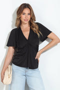 Black Venezia V-Neck Twist Tee-BEST SELLER