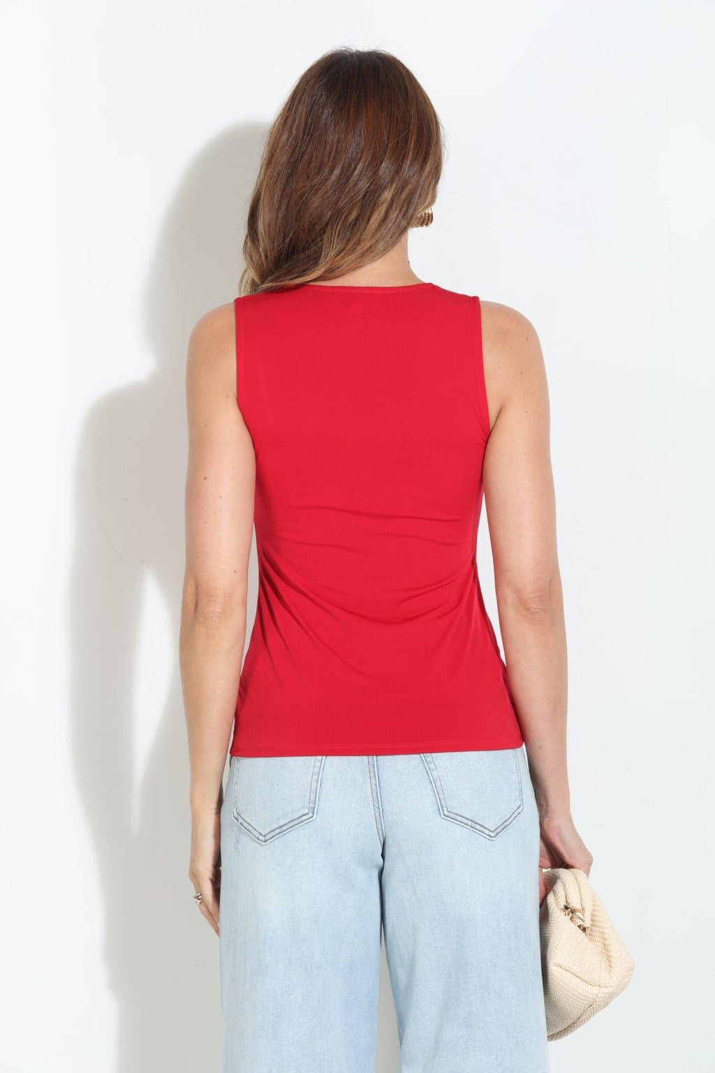 Red Shirred Sleeveless Tank-BEST SELLER
