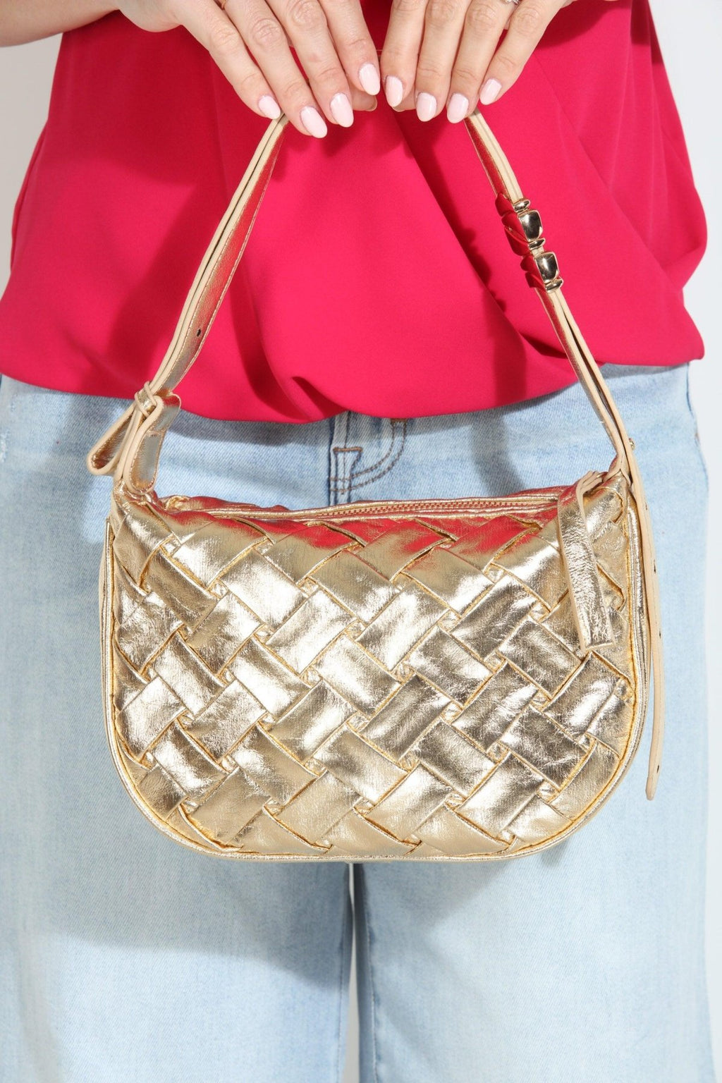 Kamille Gold Metallic Shoulder Bag