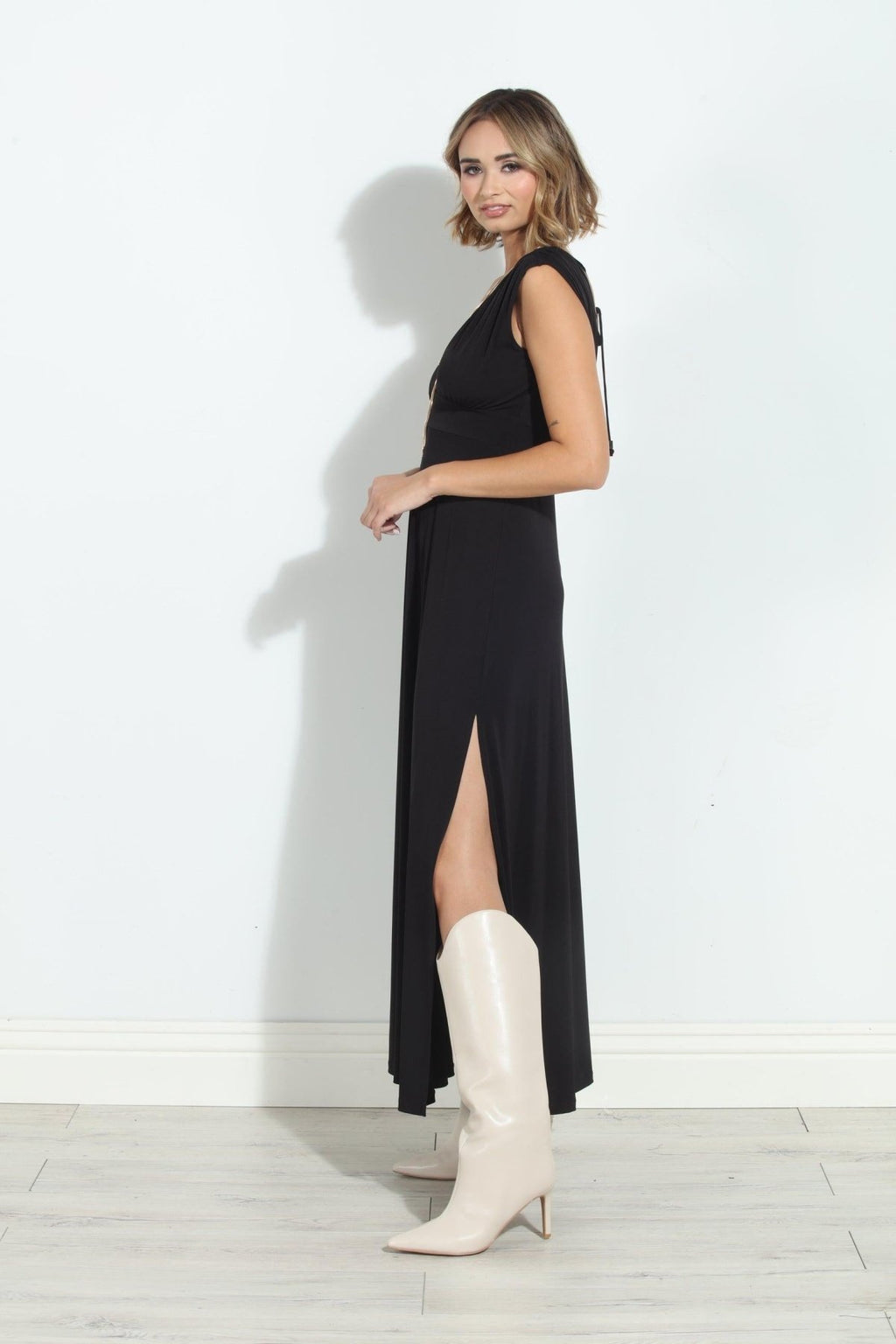 Black Stretch Deep V Maxi Dress-BEST SELLER