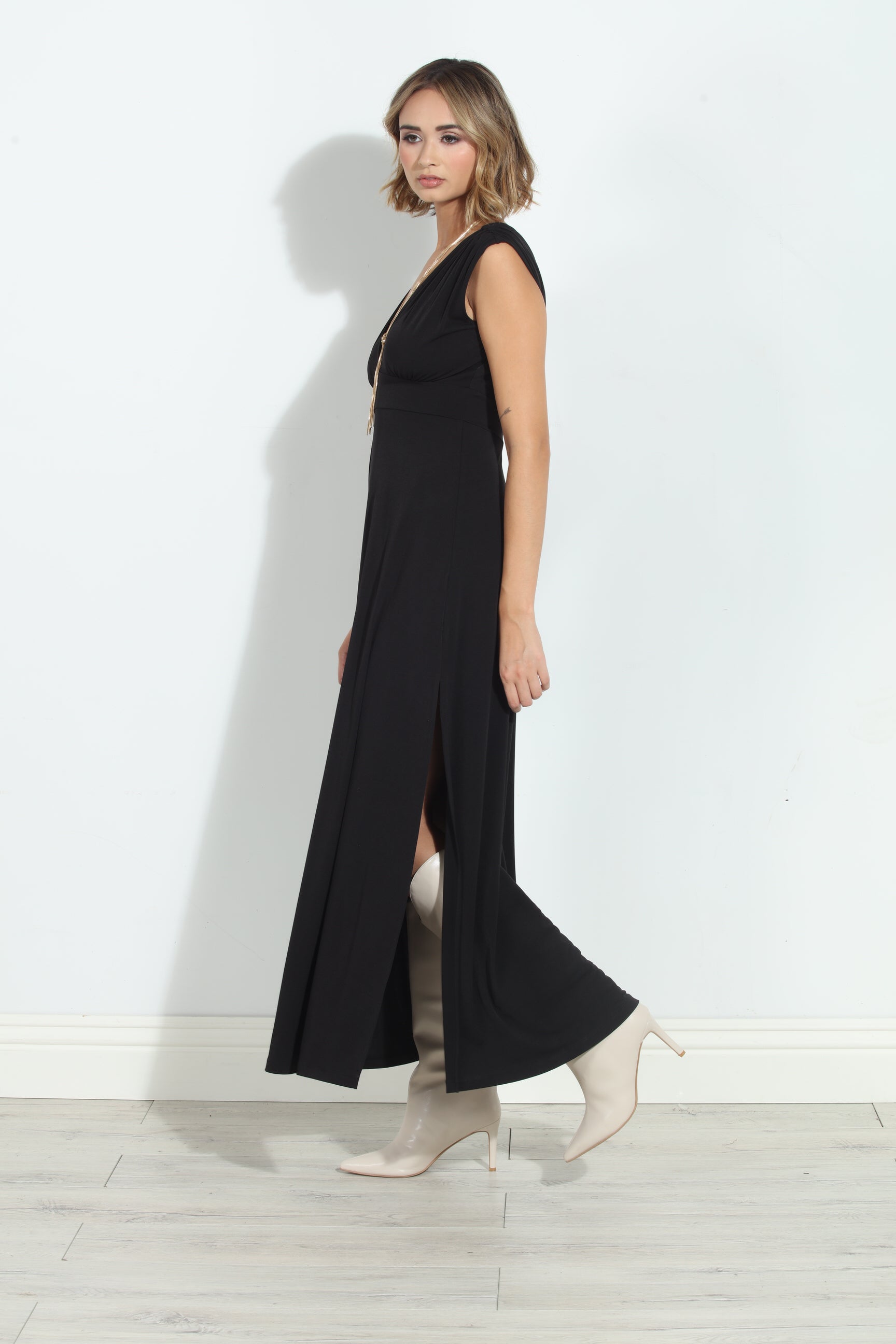 Black Stretch Deep V Maxi Dress - BEST SELLER