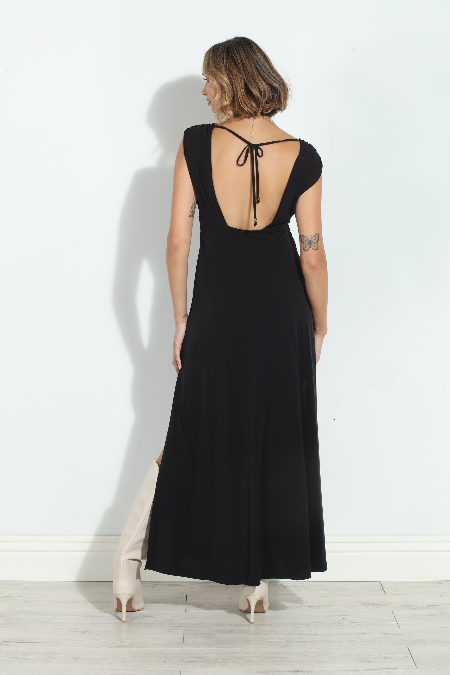 Black Stretch Deep V Maxi Dress - BEST SELLER