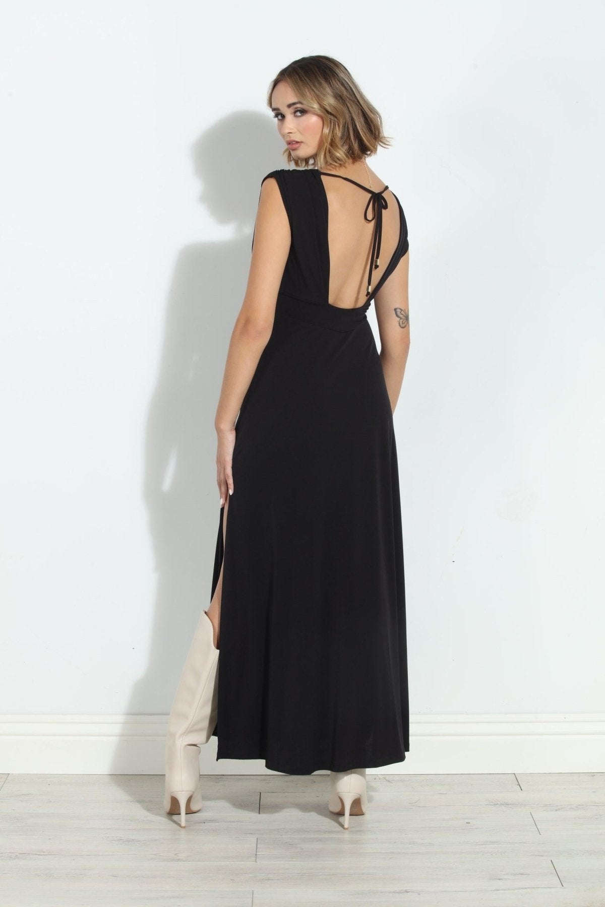 Black Stretch Deep V Maxi Dress-BEST SELLER