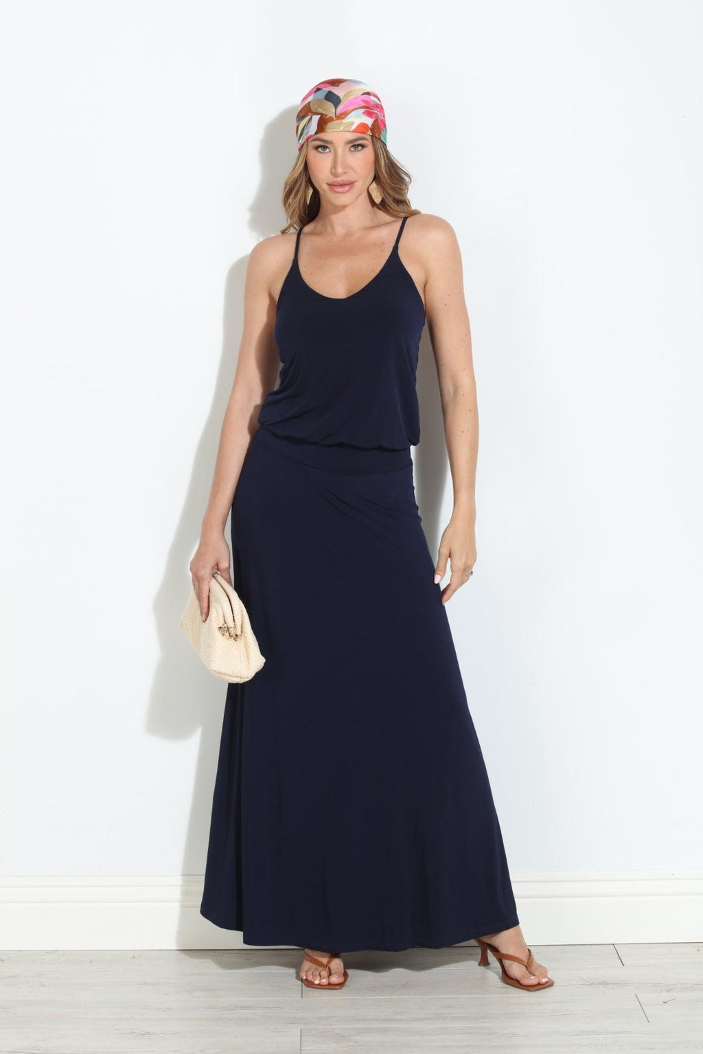 Navy Stretch Drop Waist Maxi Dress-BEST SELLER