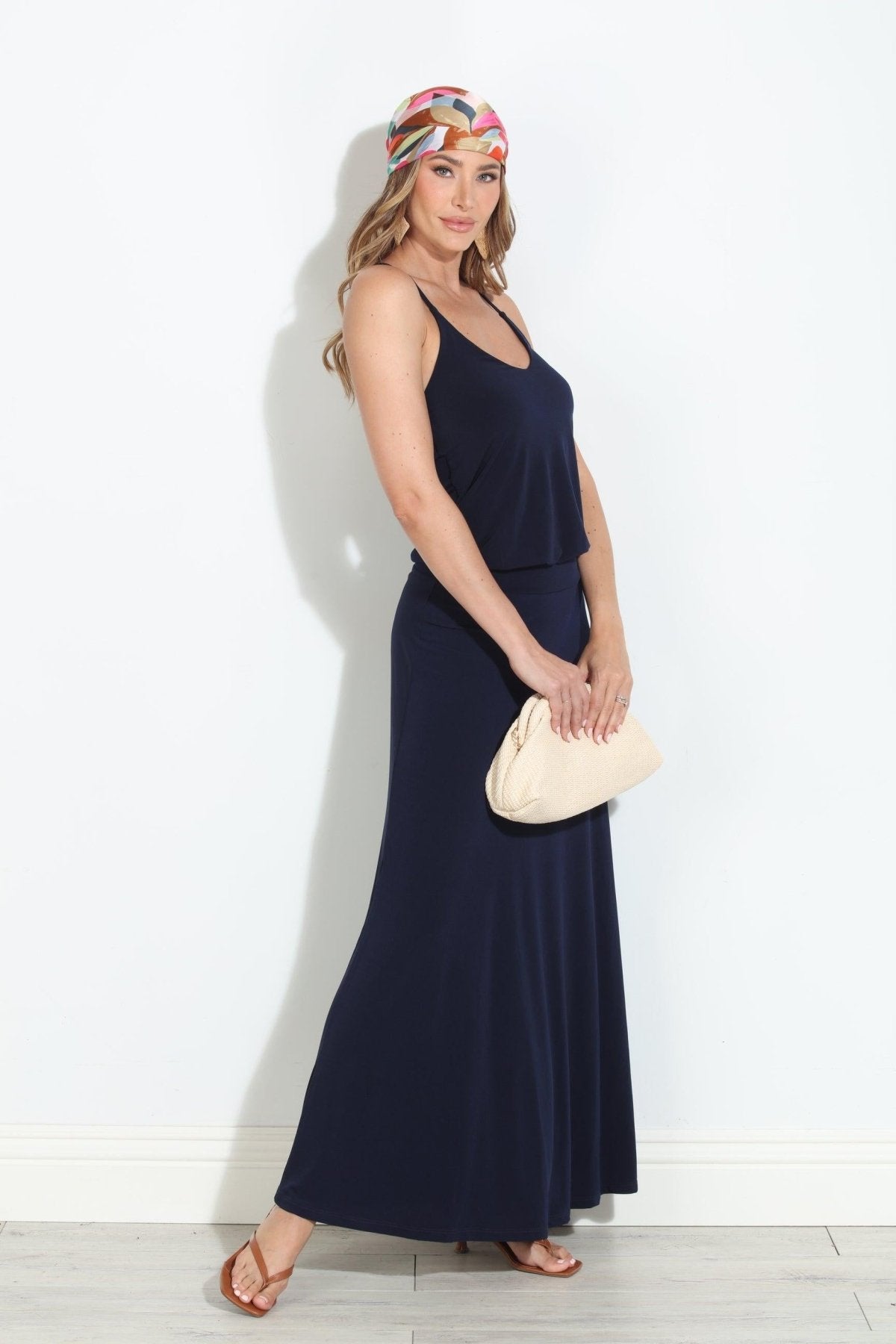 Navy Stretch Drop Waist Maxi Dress-BEST SELLER