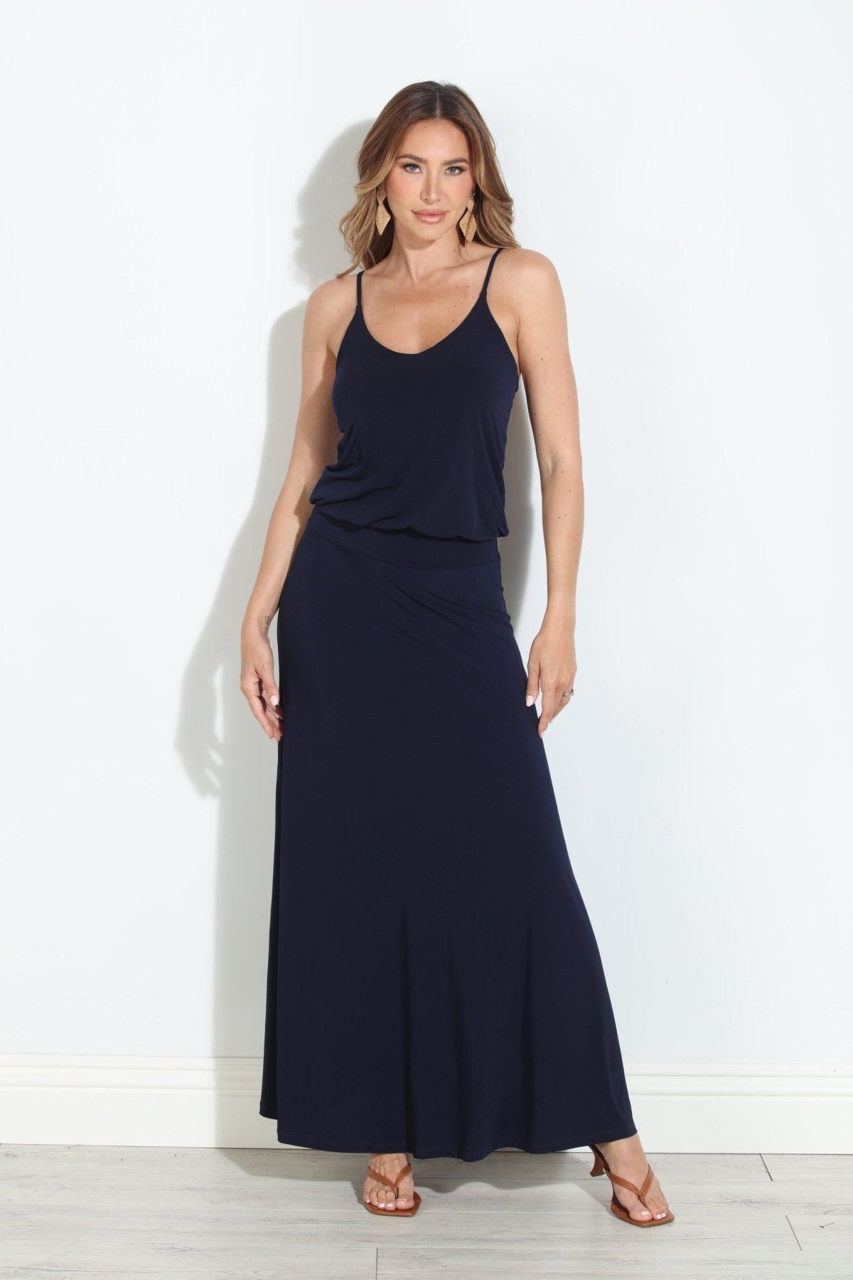 Navy Stretch Drop Waist Maxi Dress-BEST SELLER