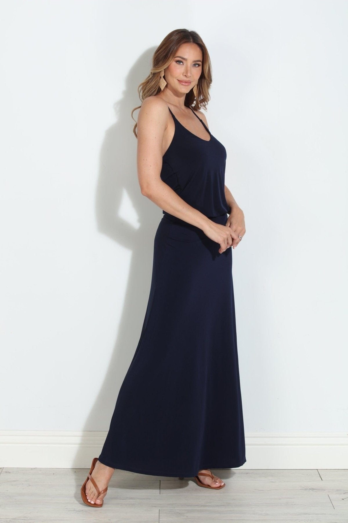 Navy Stretch Drop Waist Maxi Dress-BEST SELLER