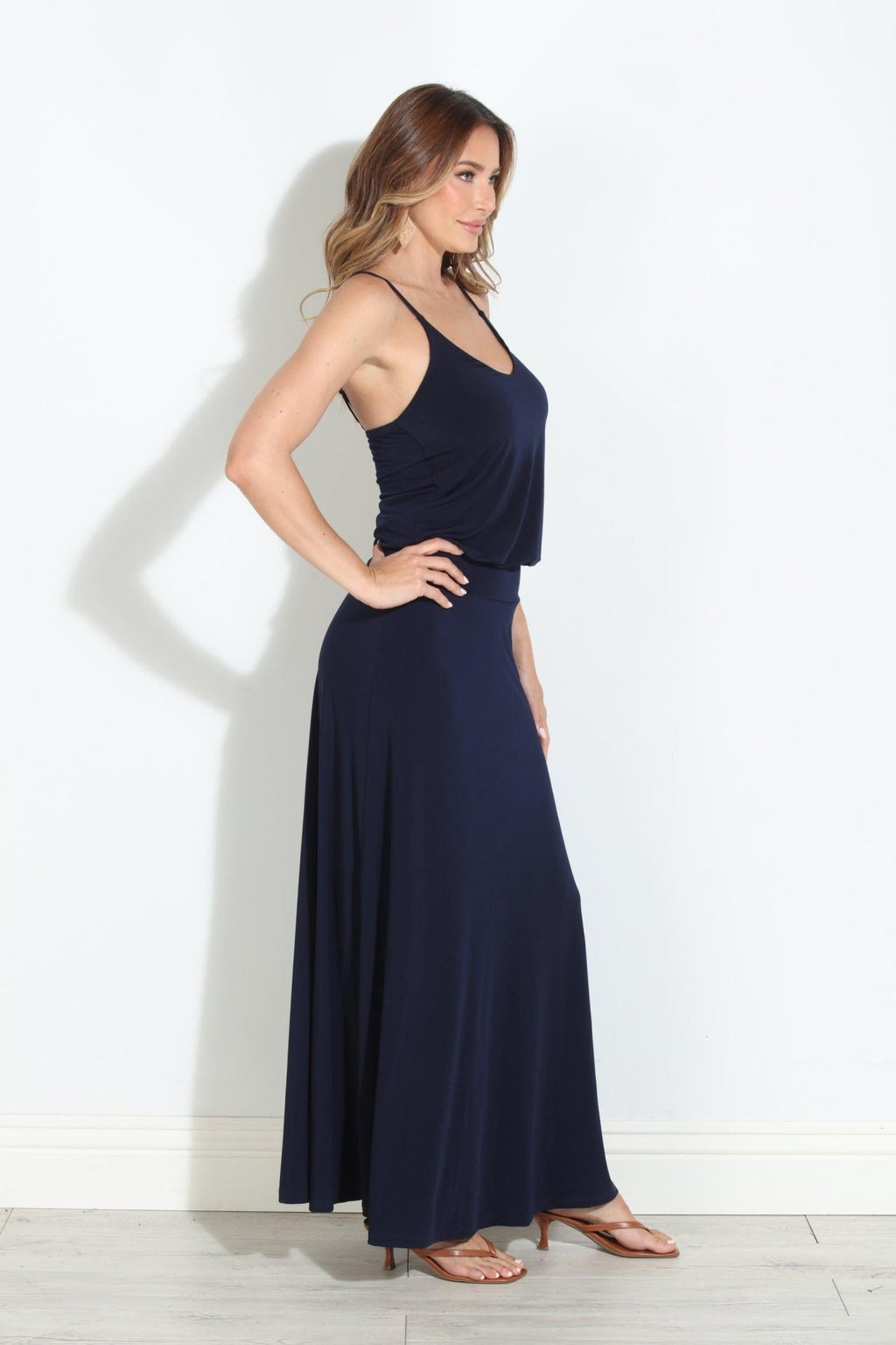 Navy Stretch Drop Waist Maxi Dress-BEST SELLER